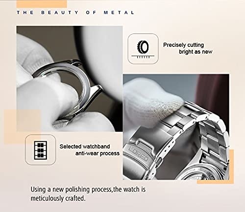 LOREO Men's Automatic Watch - Silver Stainless Steel, Sapphire Glass, Ceramic Bezel with Date Display - Military Diving Waterproof Watch (100M) for Outdoor Sports, Swimming & Everyday Wear