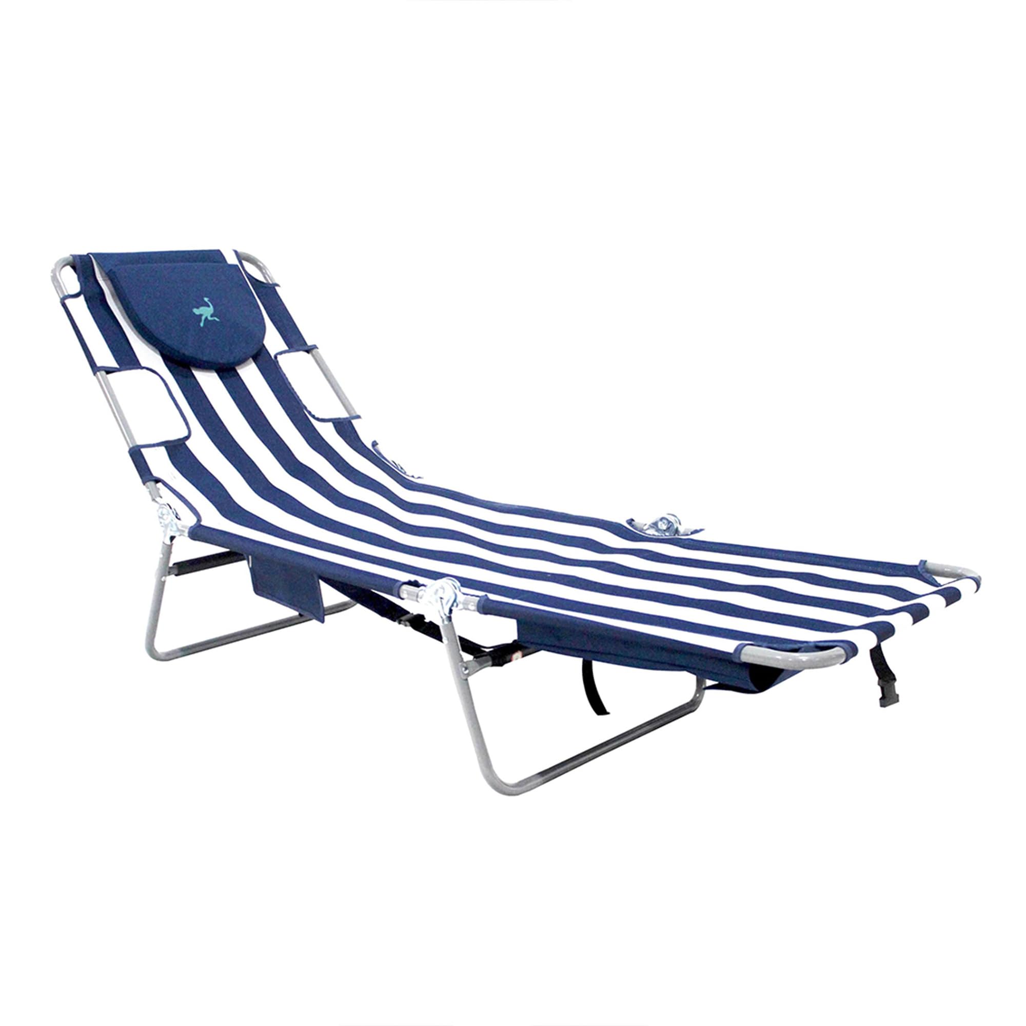 Adjustable Ostrich Backpack Folding Lounge Chair - 4 Position Recliner with Carrying Straps, Side Pocket & Storage Bag - Navy Stripe (2 Pack) - Perfect for Camping, Beach, Picnics & Outdoor Relaxation
