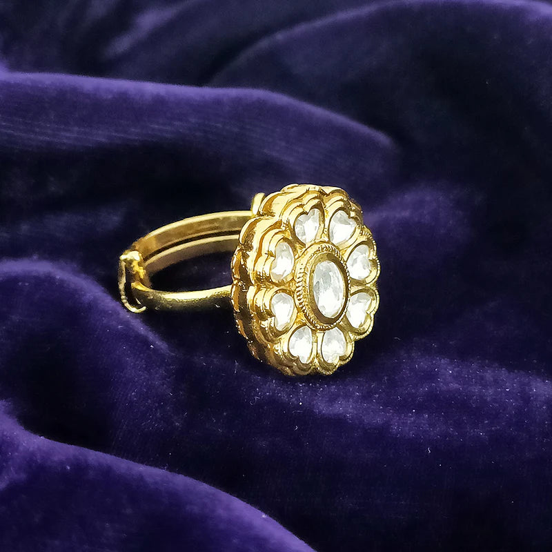 Exquisite Gold Plated Kundan Ring for Women - Elegant Indian Jewelry (Design 67) | Perfect for Weddings, Parties & Ethnic Fashion Accessories