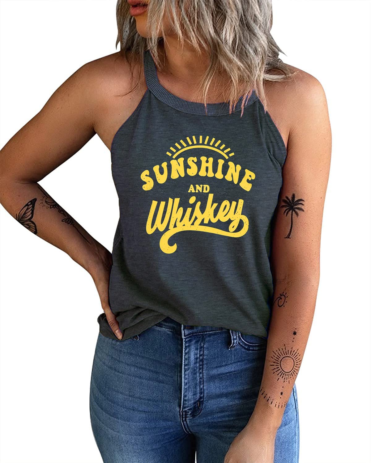 IRISGOD Women's High Neck Tank Tops - Summer Graphic Halter Sleeveless Rocker Tee Shirts for Casual Wear, Music Festivals & Street Style