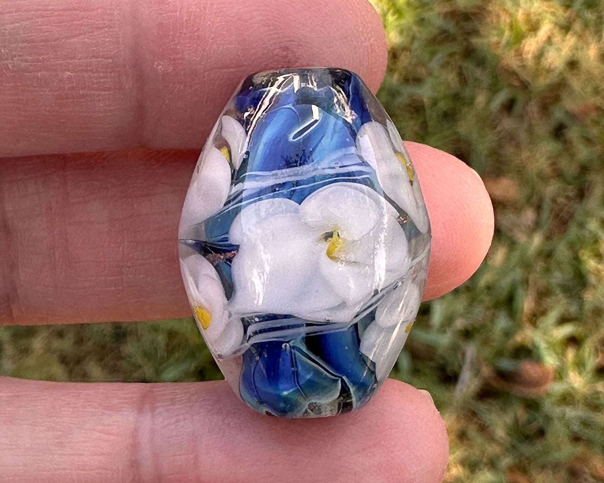 Handmade Blue Floral Lampwork Glass Focal Bead for Jewelry Making - DIY Necklace, Bracelet, Earrings Designs - Perfect for Beaders and Crafters