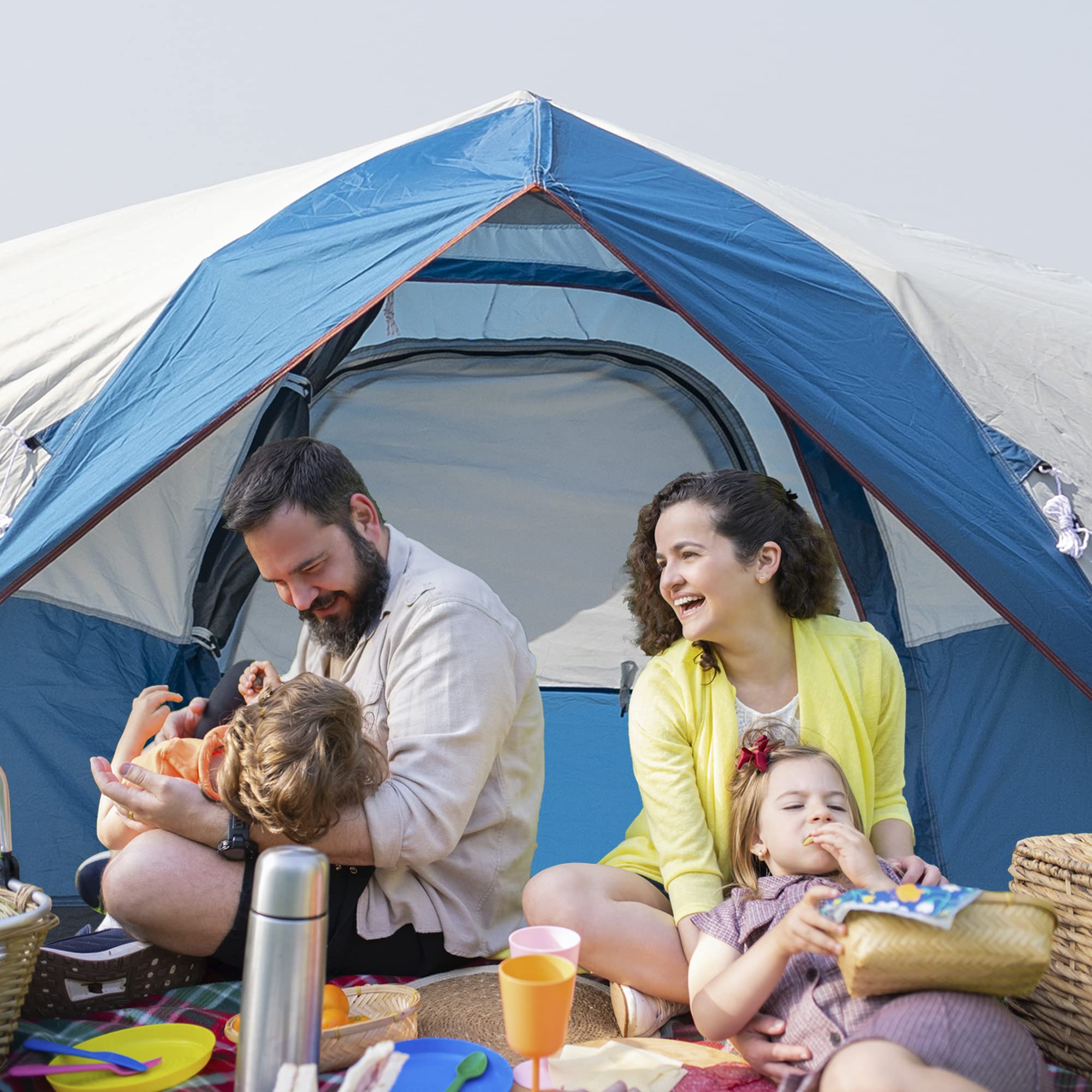Quick Setup Family Camping Tent - Instant Pop Up Dome Tent for 2-3 or 6 Person Outdoor Use | Water-Resistant Rainfly with Mesh Roof, Door & Windows | Perfect for Backpacking, Beach Trips & Festival Camping