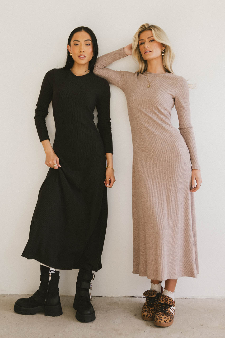Lynette Ribbed Maxi Dress in Taupe - Women's Elegant Bodycon Long Dress for Evening Party & Special Occasions | FINAL SALE