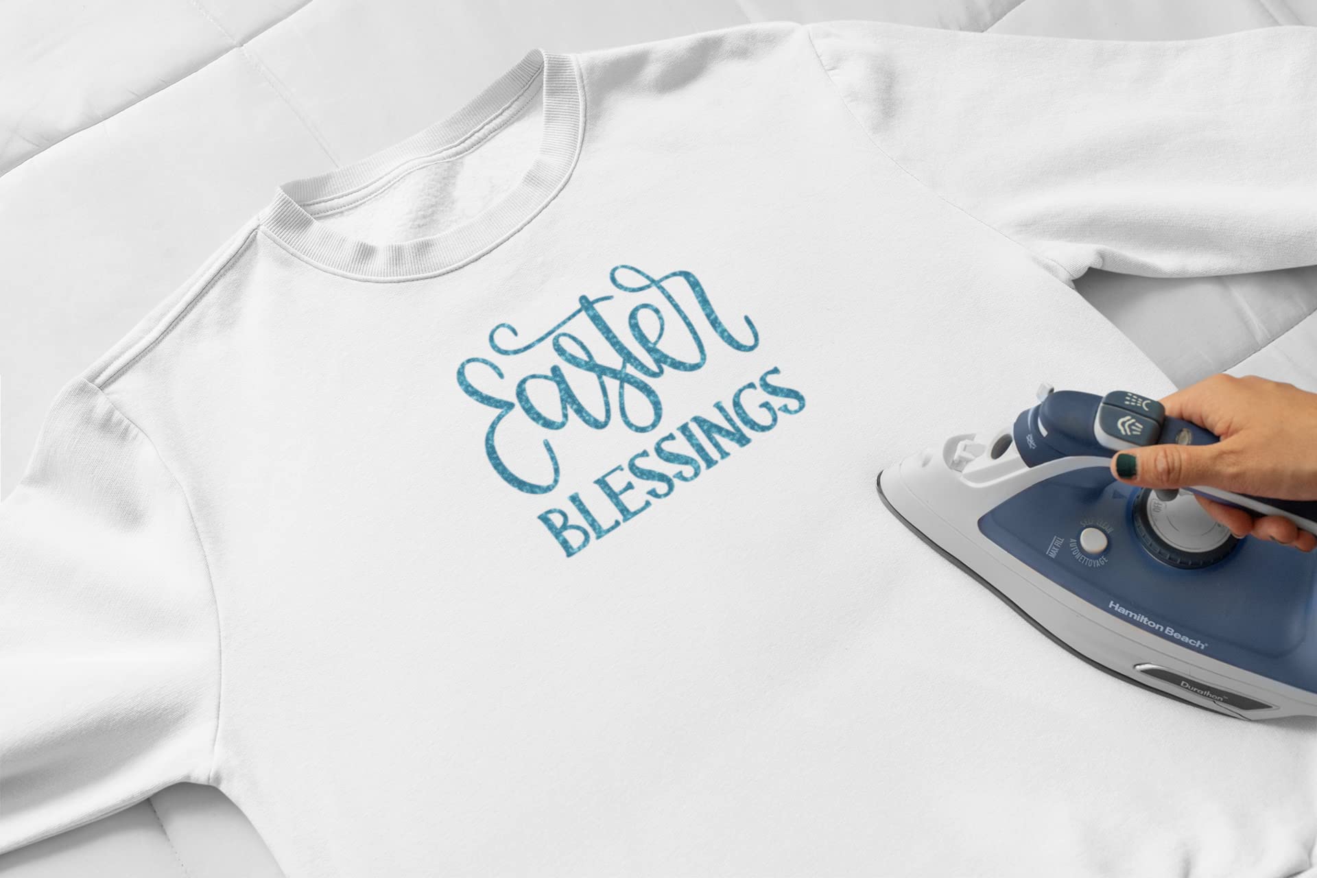 Easter Blessings Iron On Decal - Easter Shirt Transfer Vinyl Patch for DIY Crafts (Heat Applied, Sugar Lemon Glitter Design) - Perfect for Easter T-Shirts, Tote Bags & Home Decor