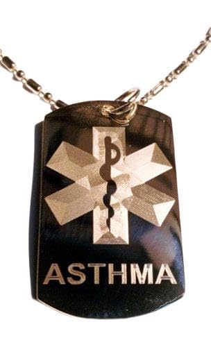 Medical Emergency Asthma Allergy ID Tag - Military Dog Tag Necklace, Luggage Tag & Keychain for Travel, Sports & Outdoor Activities