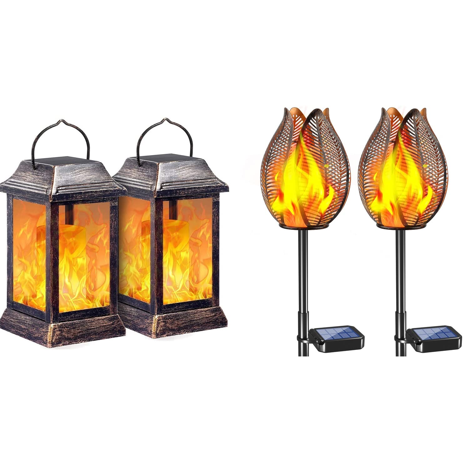 TomCare Solar Lights Outdoor - Metal Flickering Flame Solar Garden Lights for Pathway, Patio, Yard, Deck - Waterproof & Weather Resistant Landscape Lighting for Home Decor
