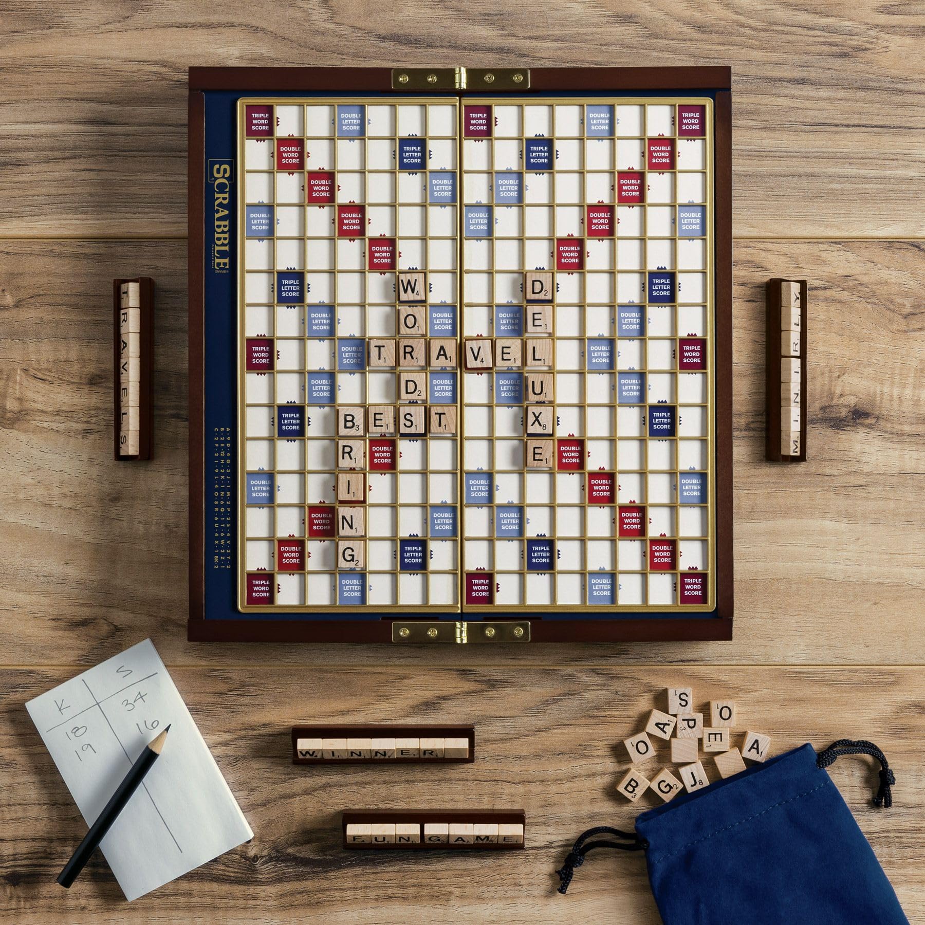 Scrabble Deluxe Travel Edition - Classic Word Game for Adults & Kids, Portable Board Game for Road Trips, Airplane & Family Game Nights | Perfect for Travel, Parties & Educational Fun