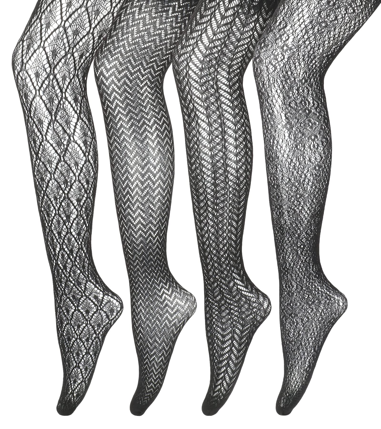 Panda Bros Black Lace Fishnet Thigh High Stockings for Women - Sexy Pantyhose Tights with Elegant Pattern, Perfect for Parties, Cosplay & Night Out