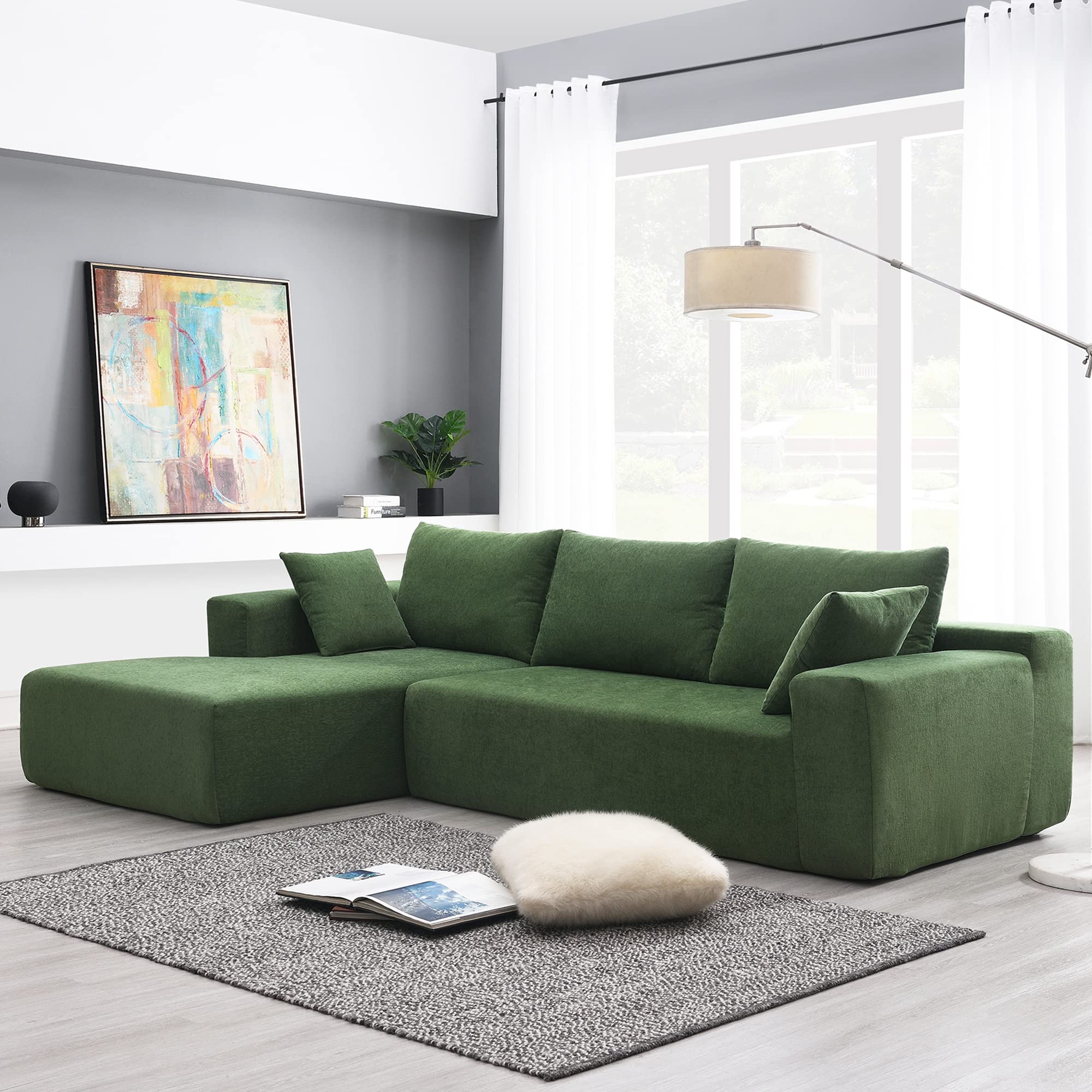 Bellemave Modular Sectional Sofa Set - L-Shaped Sleeper Sofa with 2 Throw Pillows, Modern Upholstered Convertible Couch, Minimalist Living Room Furniture for Small Spaces (Green) | Perfect for Apartments, Lofts & Cozy Home Decor