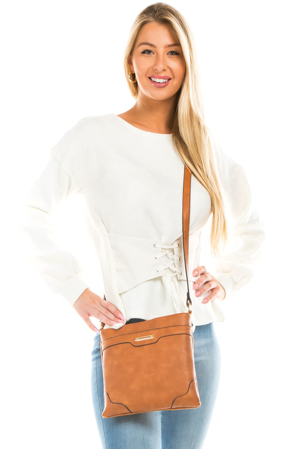 Medium Size Solid Modern Classic Crossbody Bag with Gold Plate - Stylish & Durable Shoulder Purse for Women - Perfect for Work, Travel & Everyday Use