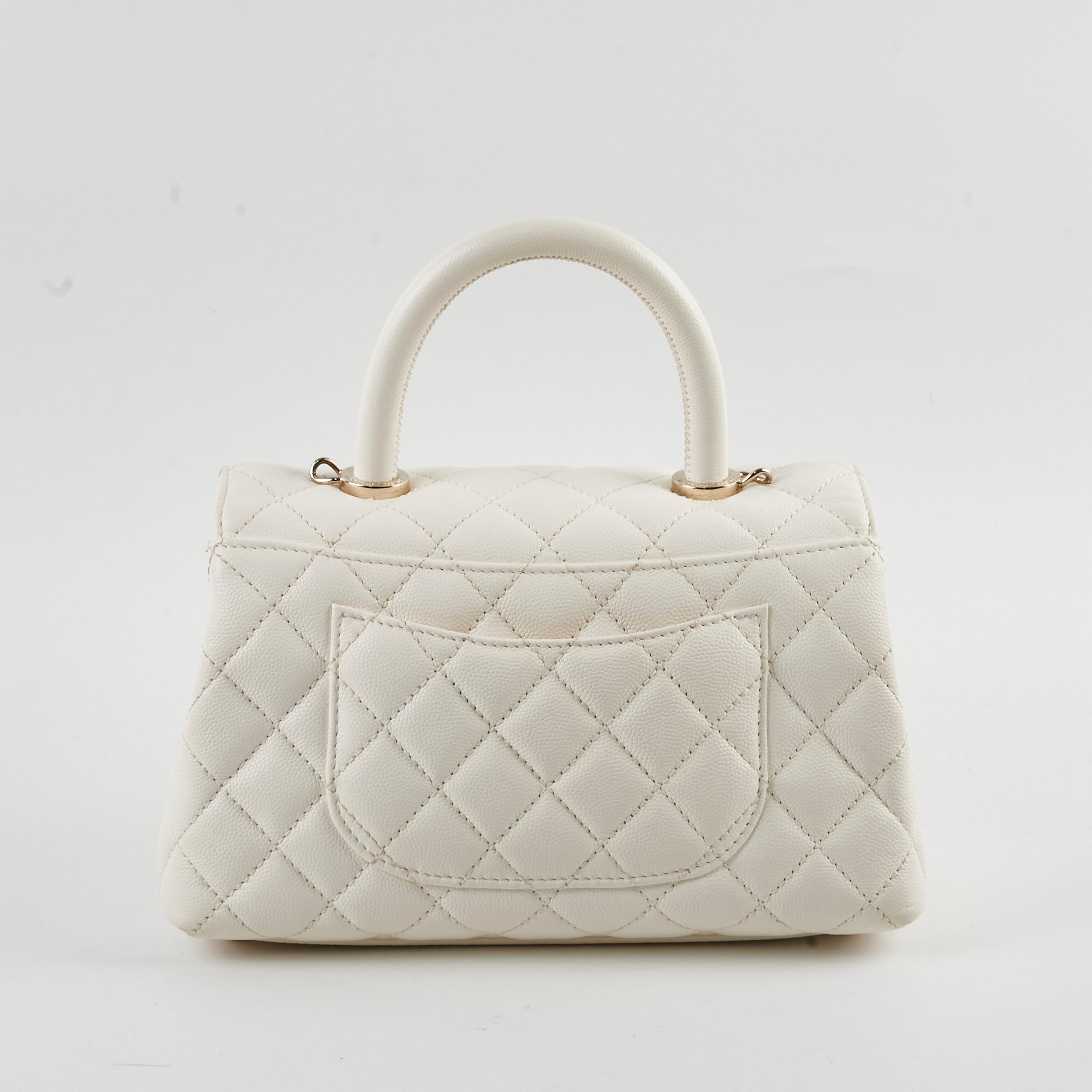 Chanel Small Coco Handle Bag in Caviar Leather with Gold Hardware - White Luxury Crossbody Purse for Women, Perfect for Date Night & Special Occasions