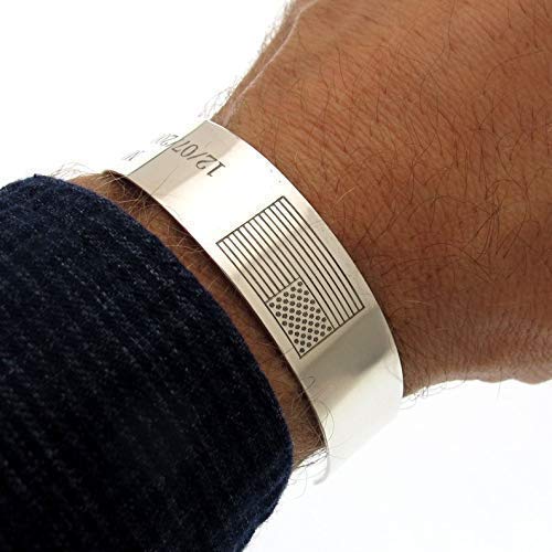 Custom Sterling Silver Military Pilot Cuff Bracelet - Personalized USAF Air Force Gift for Men, Deployment & KIA Memorial - Perfect for Veterans, Airmen & Fighter Jet Enthusiasts | Ideal for Military Appreciation, Memorial Services & Special Occasions