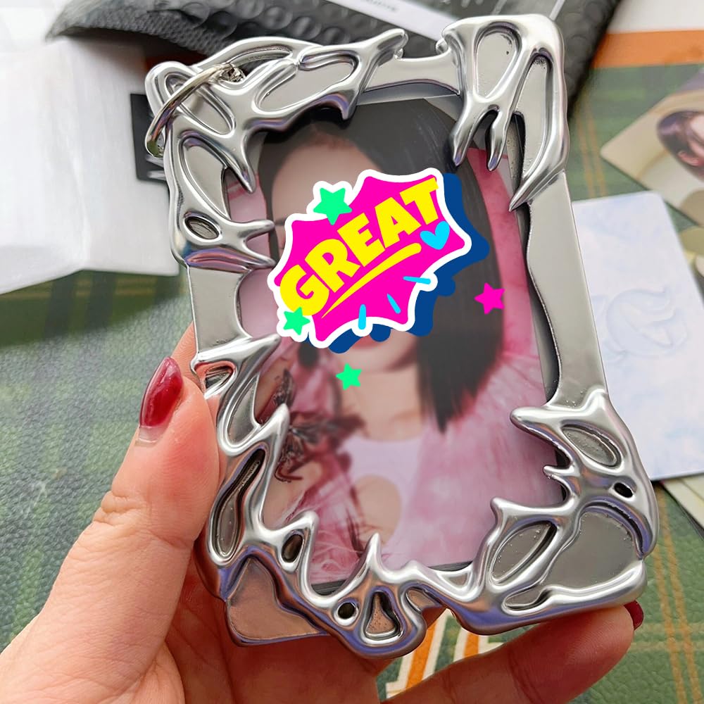 Silver Plated Y2K Photocard Holder Keychain - Electroplated Plastic Frame for ID Badges, Student Cards & Office Supplies | Perfect for School, Work & Collectibles