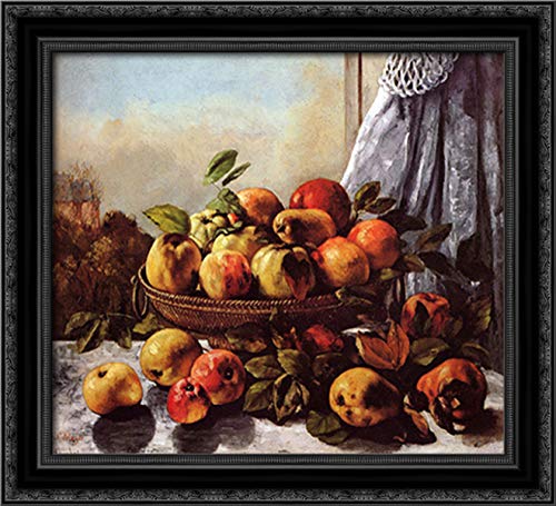 Gustave Courbet Still Life Fruit 22x20 Black Ornate Wood Framed Canvas Art - Perfect for Dining Room, Kitchen Decor & Vintage Home Wall Art