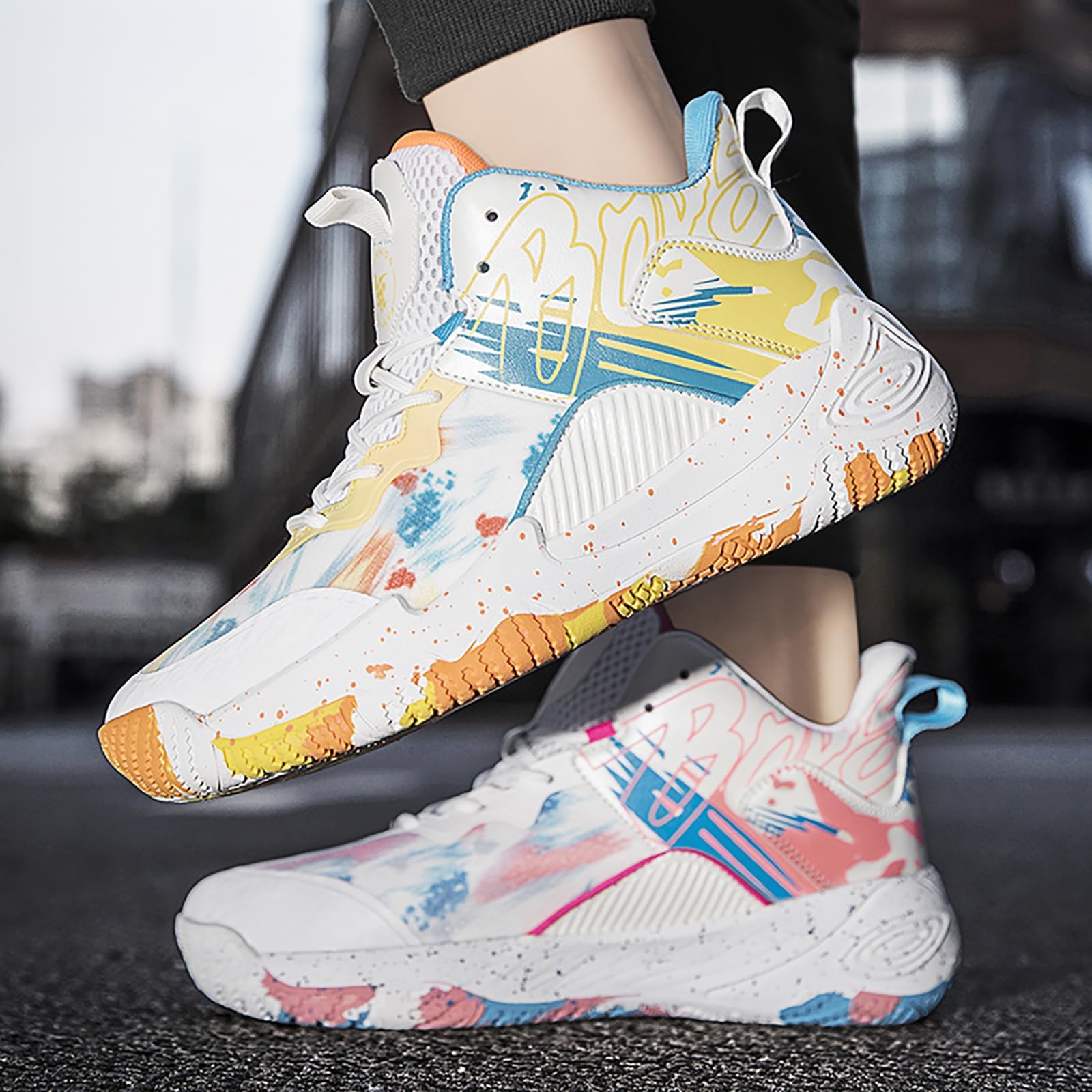Best Basketball & Running Sneakers for Women & Men - High Rebound Non-Slip Sport Shoes with Colorful Painting Design | Perfect for Gym, Court & Casual Wear