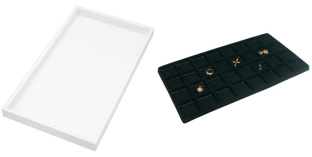 6-Pack White Plastic Stackable Jewelry Display Trays with Black Inserts - 32 Slot Organizer for Rings, Earrings & Necklaces - Perfect for Retail Stores, Boutiques & Trade Shows