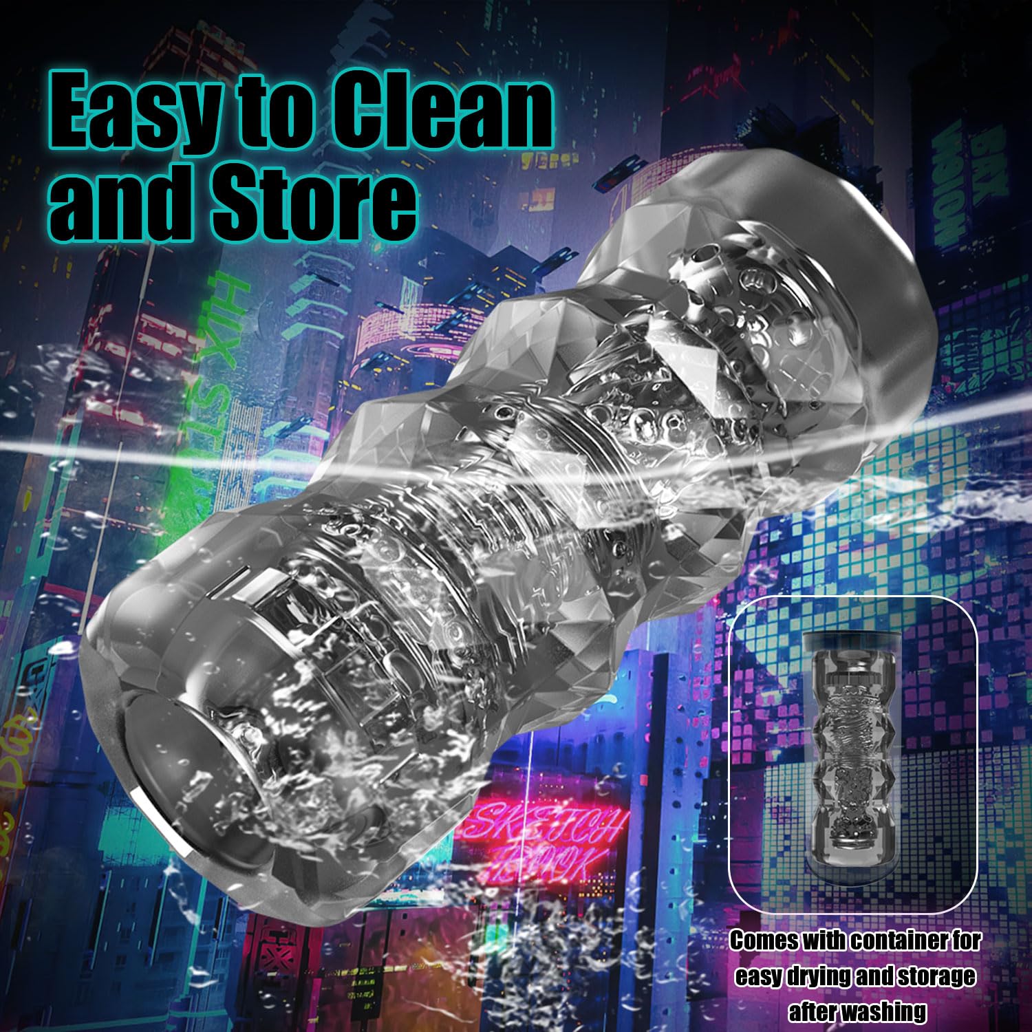 Premium Transparent Black TPE Male Masturbator - 3D Textured Pocket Pussy Stroker & Blowjob Simulator | Realistic Penis Training Sleeve with Storage Box | Discreet Adult Sex Toy for Solo Pleasure & Stress Relief