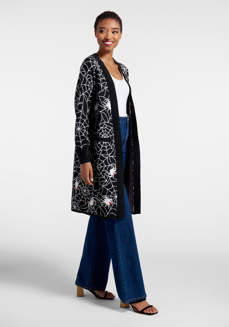 Black Widow Maker Longline Cardigan for Women - Stylish Open Front Knit Sweater | Perfect for Fall Layering, Casual Outfits & Cozy Evenings