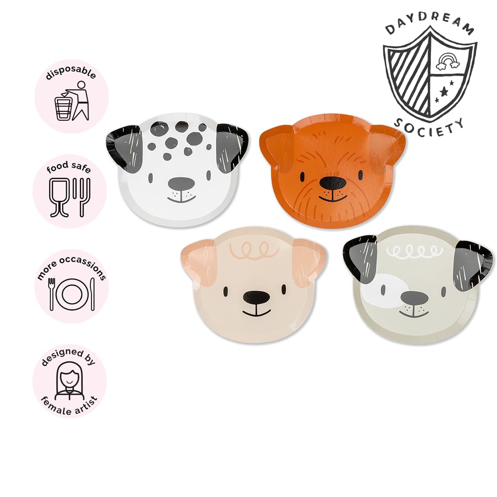 Dog-Shaped Birthday Party Plates - Pack of 8 Large Dinner Plates (4 Unique Styles, 2 Each) in Neutral Colors - Perfect for Dog-Themed Birthday Celebrations, Puppy Parties & Pet Lover Gatherings