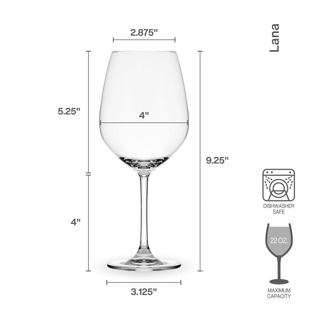 Premium Lana Set of 4 Crystal Red Wine Glasses - Elegant Bordeaux Glassware for Fine Dining, Wine Tasting & Home Entertaining