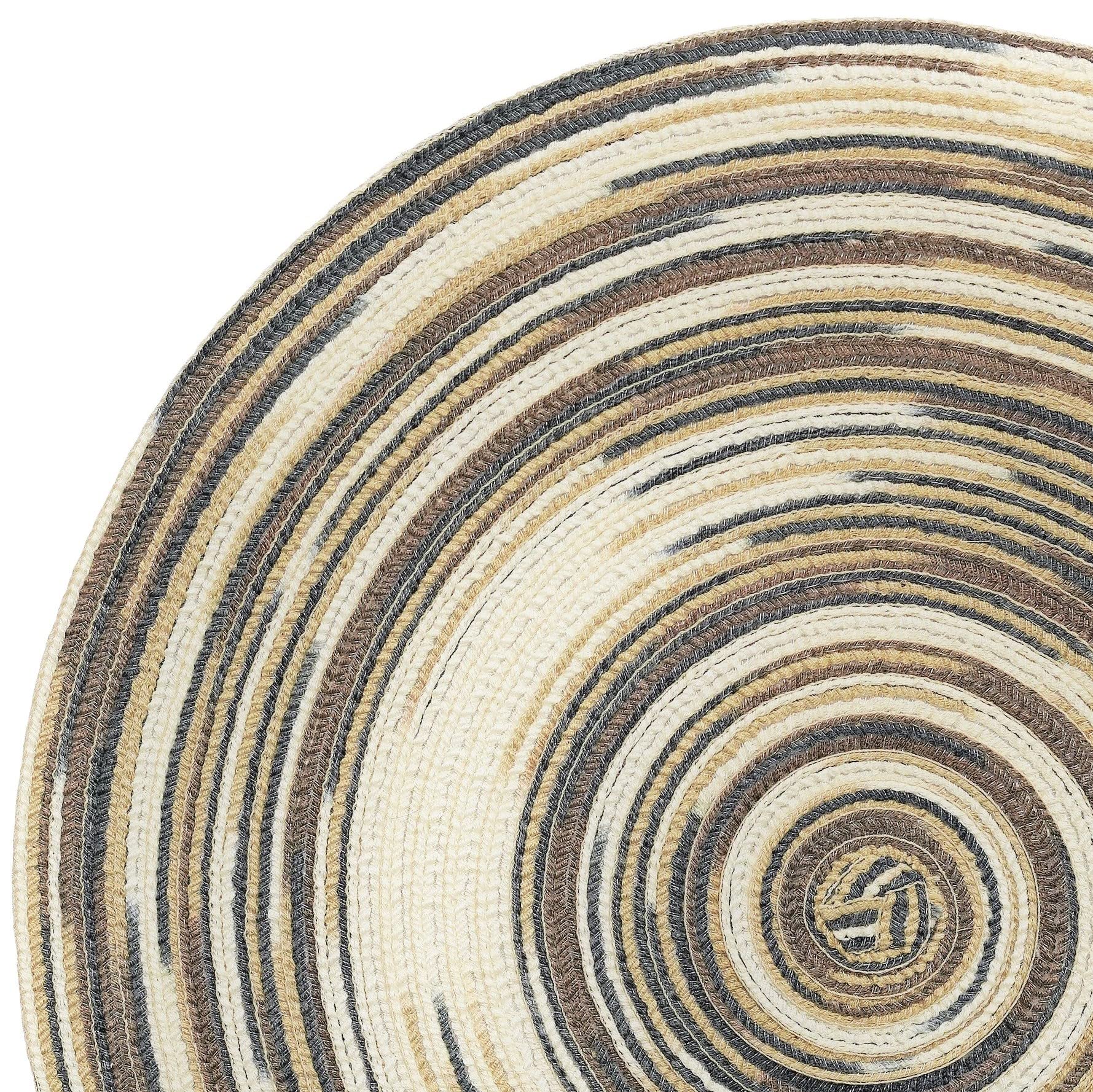 120 Pack Washable Heat-Resistant Handcrafted Woven Polyester Table Mats - Round Brown/Beige/Grey Centerpiece Placemats for Dining & Home Decor | Easy to Clean & Durable for Everyday Use, Parties & Special Occasions