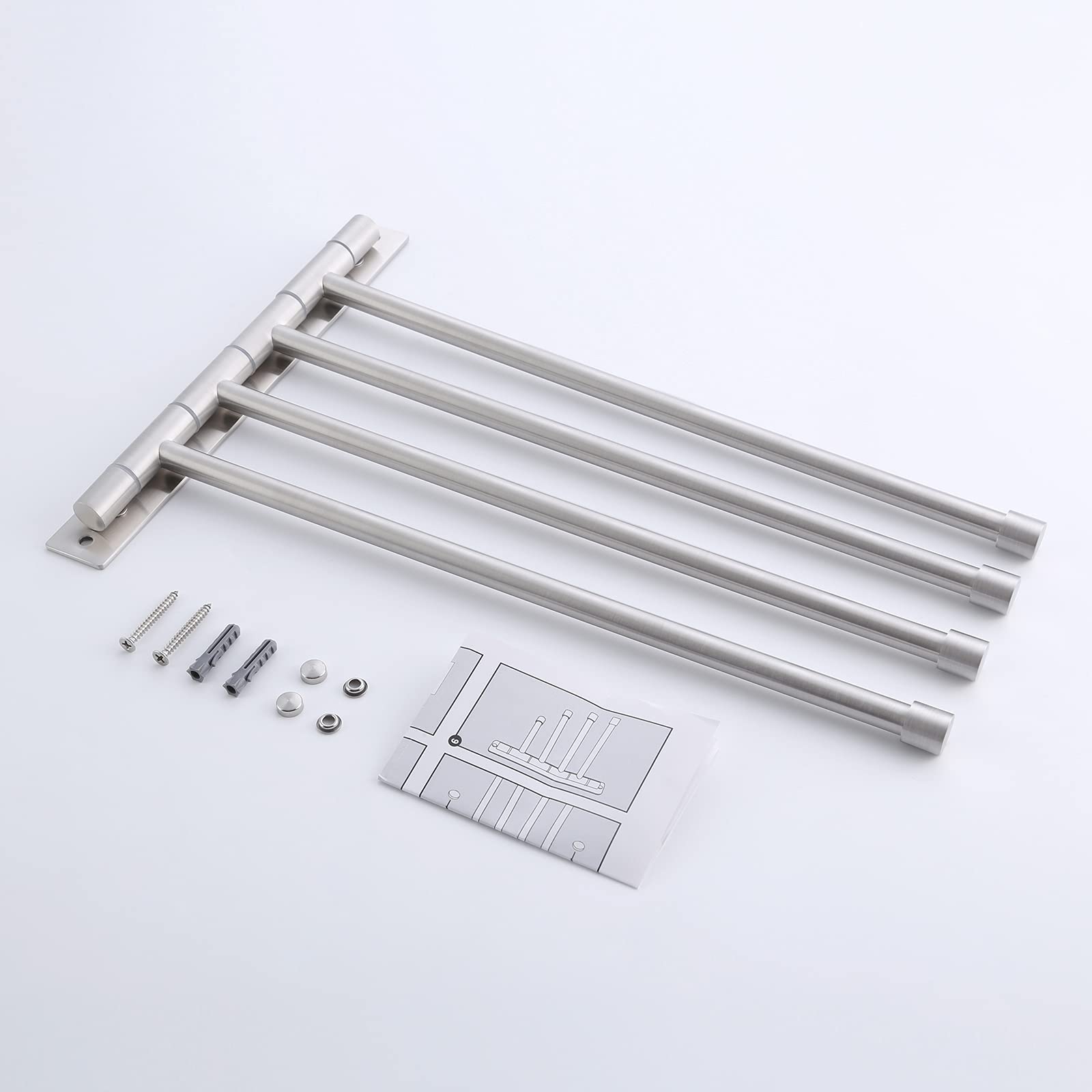 KES 13.8 Inch Swing Arm Wall Mount Towel Bar - 4-Arm Stainless Steel Towel Holder (SUS304 Brushed Finish) for Bathroom, Kitchen & Spa - A2102S4-2 | Space-Saving Design for Small Bathrooms & Modern Homes