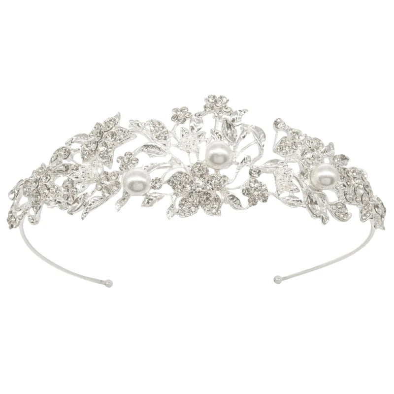 Elegant Silver Bridal Headband with Swarovski Crystals & Freshwater Pearls - Wedding Hair Accessory for Bride, Bridesmaids & Special Occasions