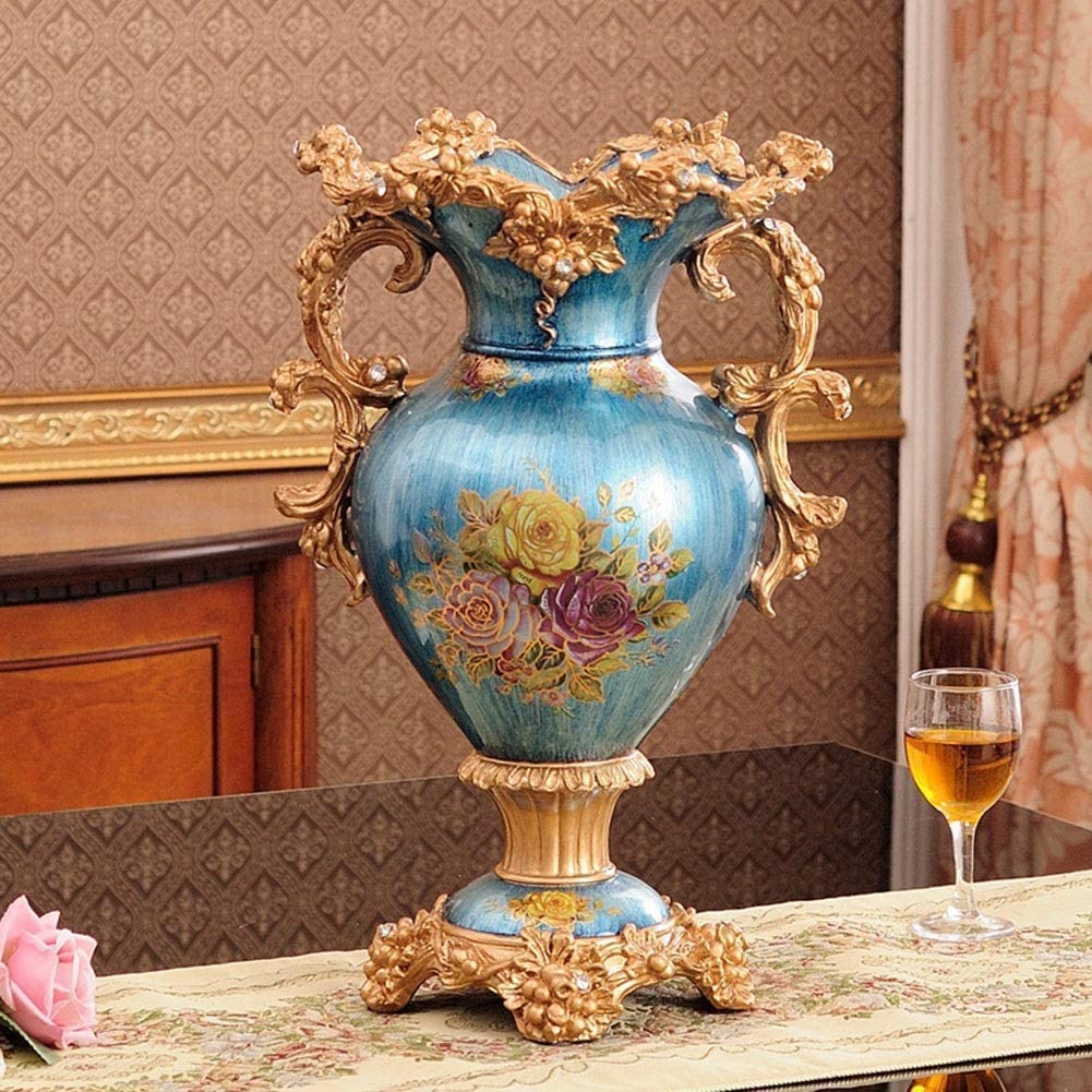 Hand-Painted European-Style Retro Resin Tall Flower Vase - 31cm×46cm Blue Decorative Centerpiece for Living Room, Dining Table, Bedroom, Office & Hotel Decor - Perfect for Weddings, Home Styling and Gift Giving
