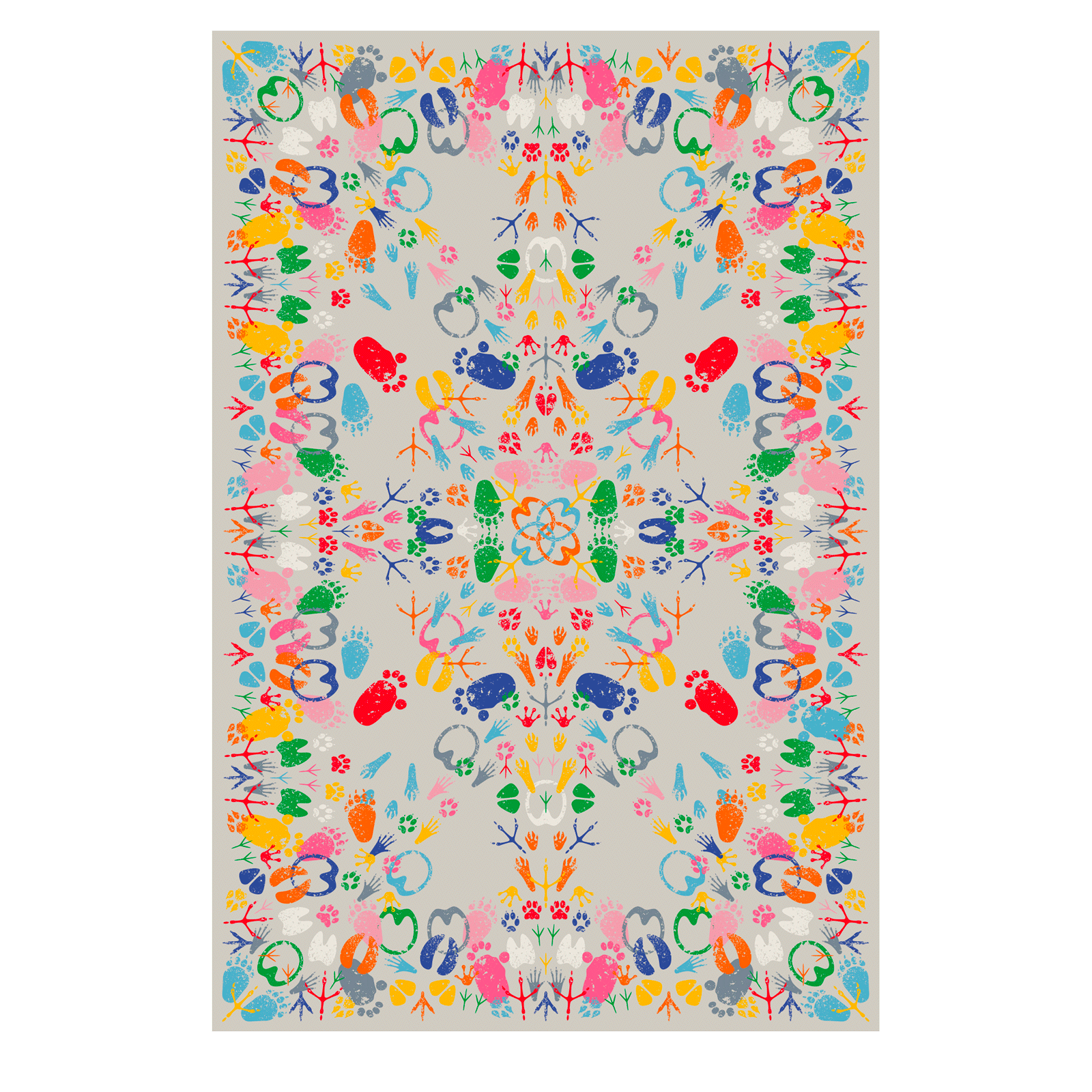Qeeboo Let's Dance Animal Traces Light Rectangular Carpet - Modern Kids Play Mat for Nursery, Playroom & Living Room Decor