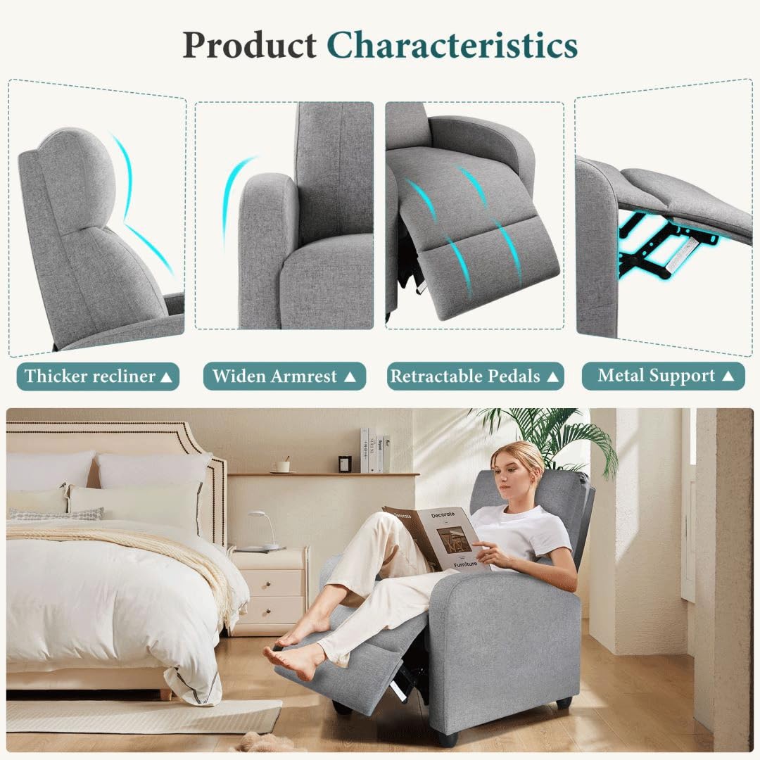 Premium Adjustable Massage Chair for Adults - Soft Fabric Recliner Sofa with Padded Seat & Backrest - Perfect for Home Theater, Living Room & Bedroom - Grey | Relaxation & Pain Relief Solution
