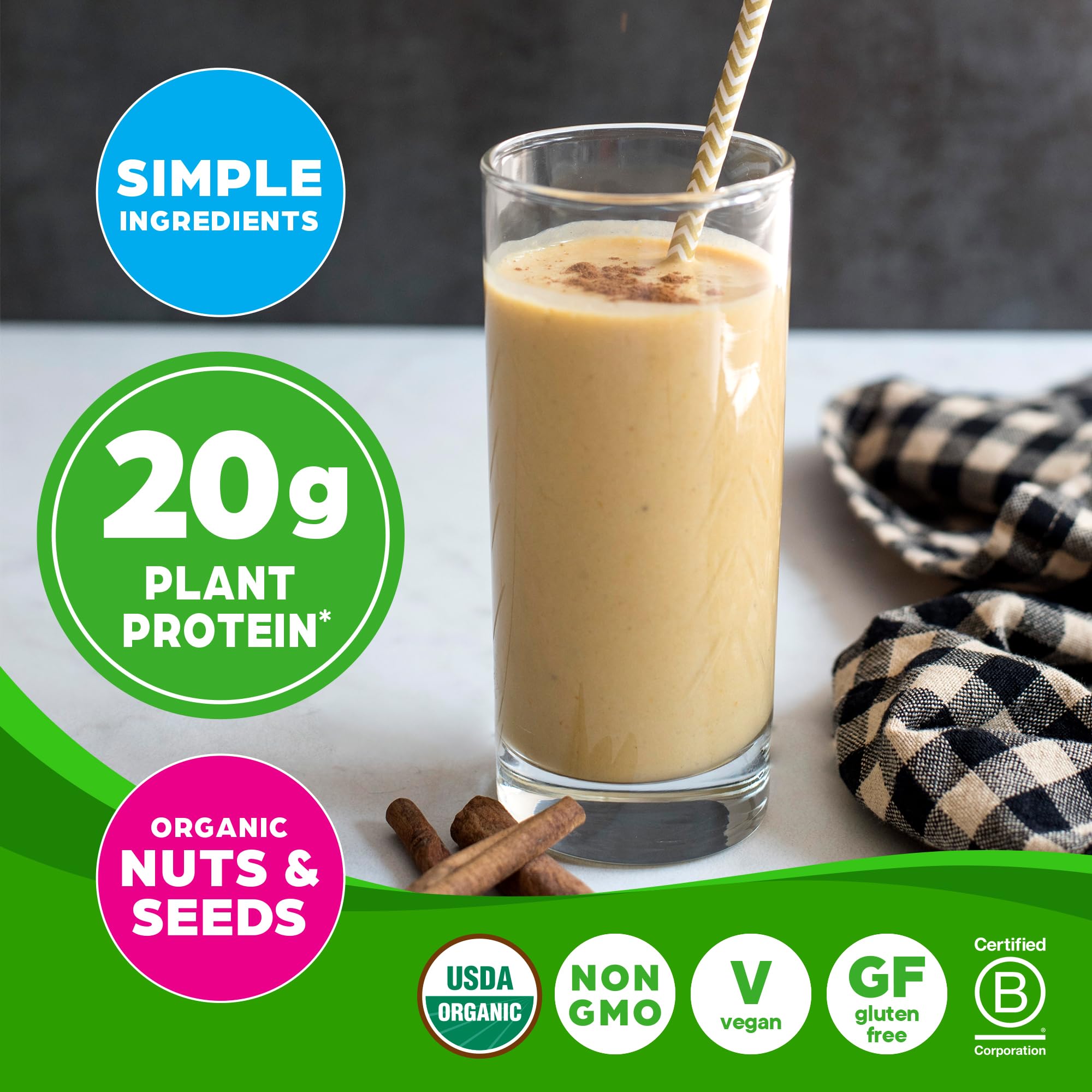Orgain Organic Simple Vegan Protein Powder, Vanilla - 20g Plant Based Protein Powder for Smoothies & Baking, Gluten Free, Dairy Free, No Artificial Sweeteners, 1.25 lb (Pack of 1) - Perfect for Post-Workout Recovery & Healthy Breakfast Shakes