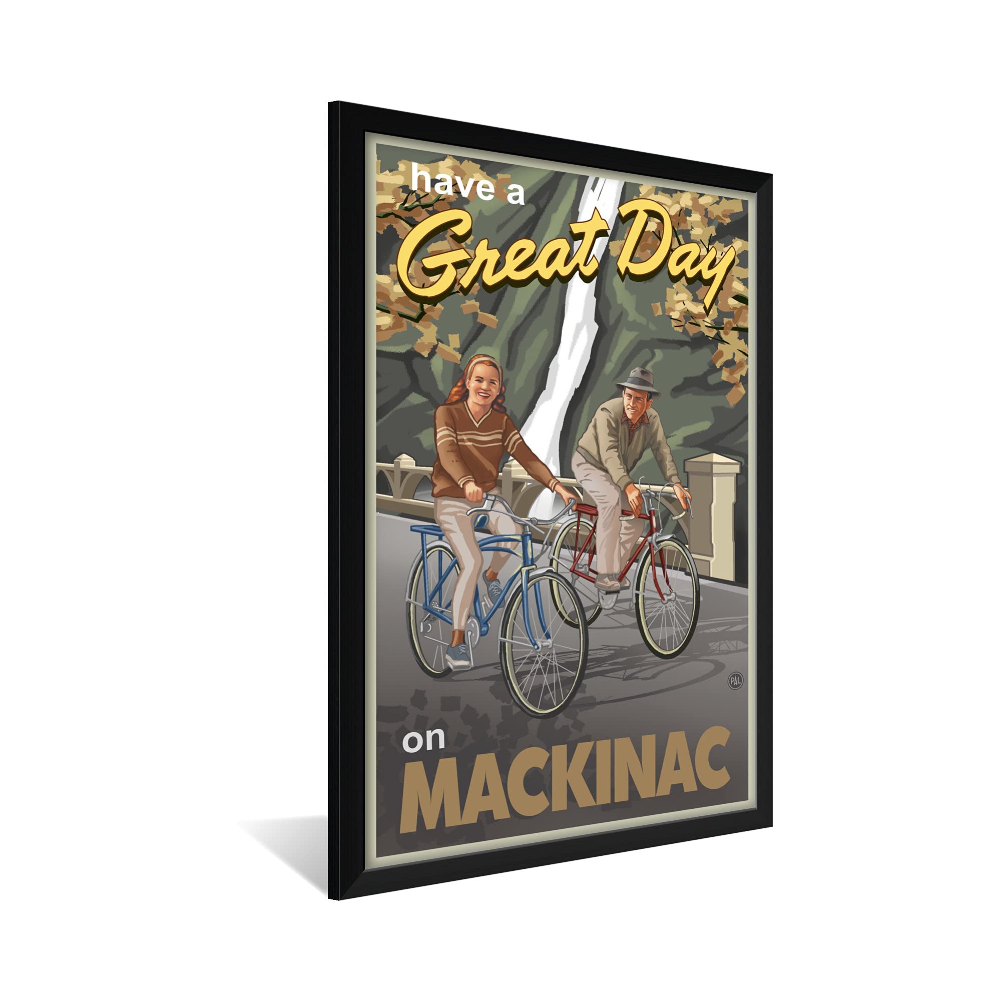 Professionally Framed Art Print of Mackinac Couple Gorge Bikers by Artist Paul A. Lanquist - 26