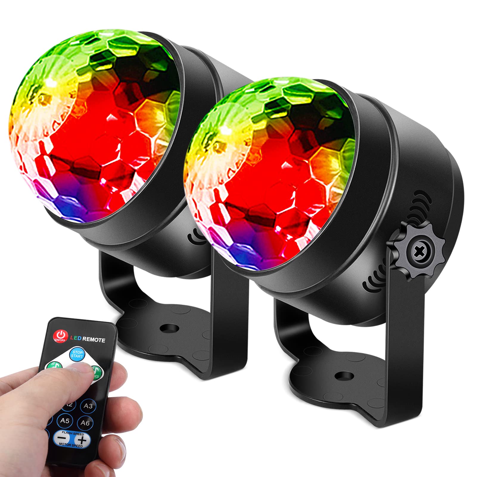 Wireless Sound Activated DJ Party Lights with Remote Control - RGB Disco Ball & Strobe Lighting, 7 Modes Stage Par Light for Home, Room, Dance Parties, Bar, Christmas, Wedding, Club Events (2 Pack) - Perfect for Indoor/Outdoor Dance Floors, Stage Shows & Holiday Decorations