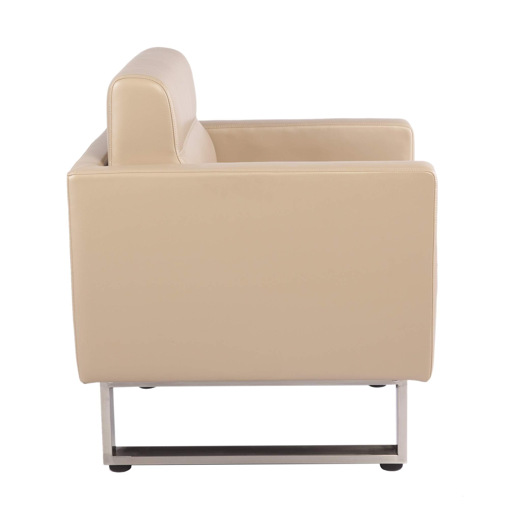 Luckyermore Leather Accent Chair - Soft Upholstered Barrel Sofa for Office Waiting Room, Reception, Guest, Living Room & School - Comfortable Armchair in Beige | Perfect for Lobbies, Clinics, and Home Decor