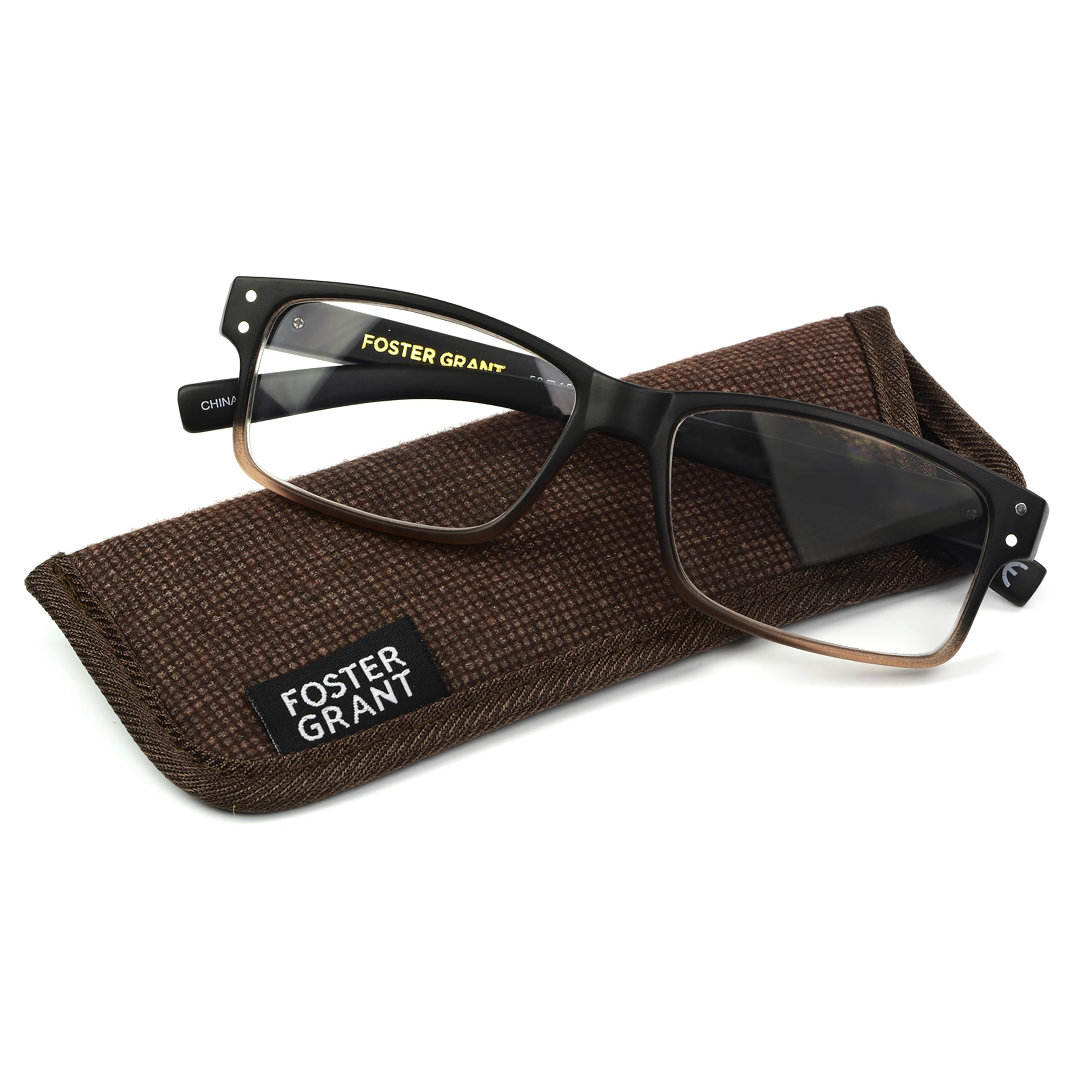 Foster Grant Men's Thomson Square Reading Glasses +1.00 to +4.00 Strength - Lightweight Metal Frame for Computer Work & Reading - Classic Rectangular Eyewear for Office & Home Use