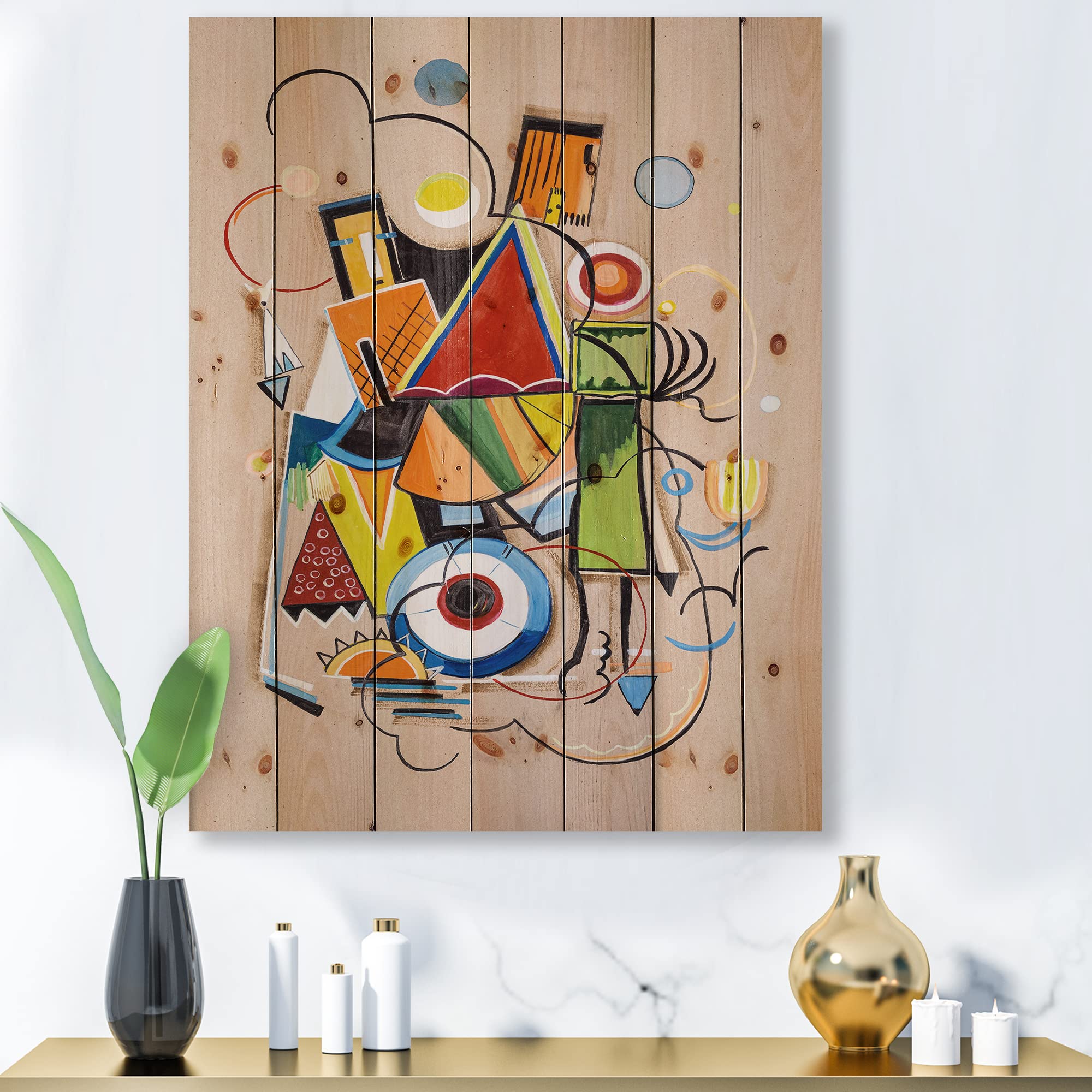 Modern Geometric Abstract Wood Wall Art - Large Red Contemporary Wooden Panels Printed on Natural Pine - Perfect for Living Room, Bedroom & Office Decor