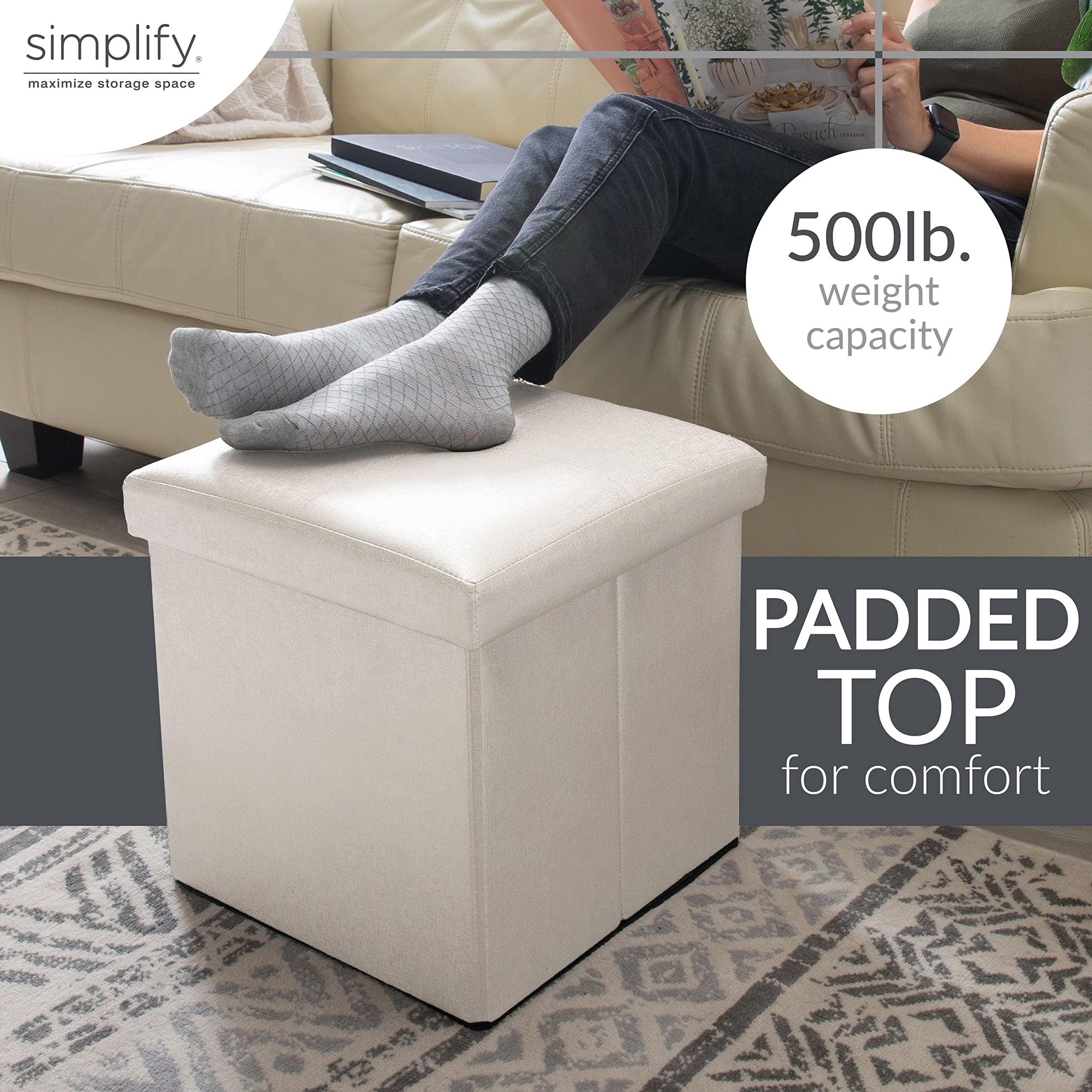 Multi-Functional Faux Leather Storage Ottoman - Tufted Bench with Padded Seat, Toy Chest & Foot Rest Stool for Living Room, Bedroom & Nursery (Ivory) - Perfect for Home Organization & Extra Seating