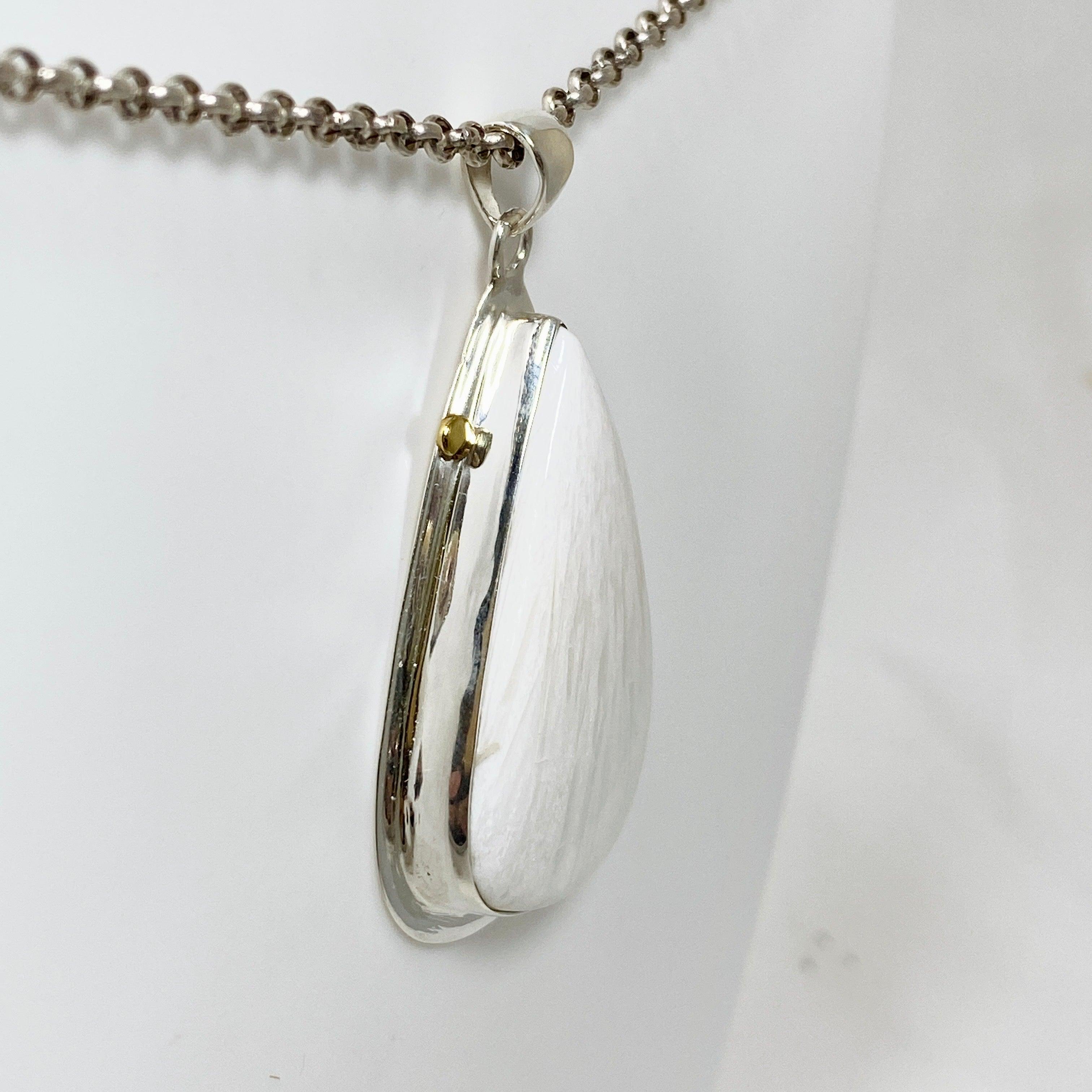 Natural Scolecite Teardrop Pendant Necklace - 925 Sterling Silver Handmade Jewelry for Meditation & Healing | Spiritual Gift for Women | Perfect for Yoga, Reiki & Energy Work