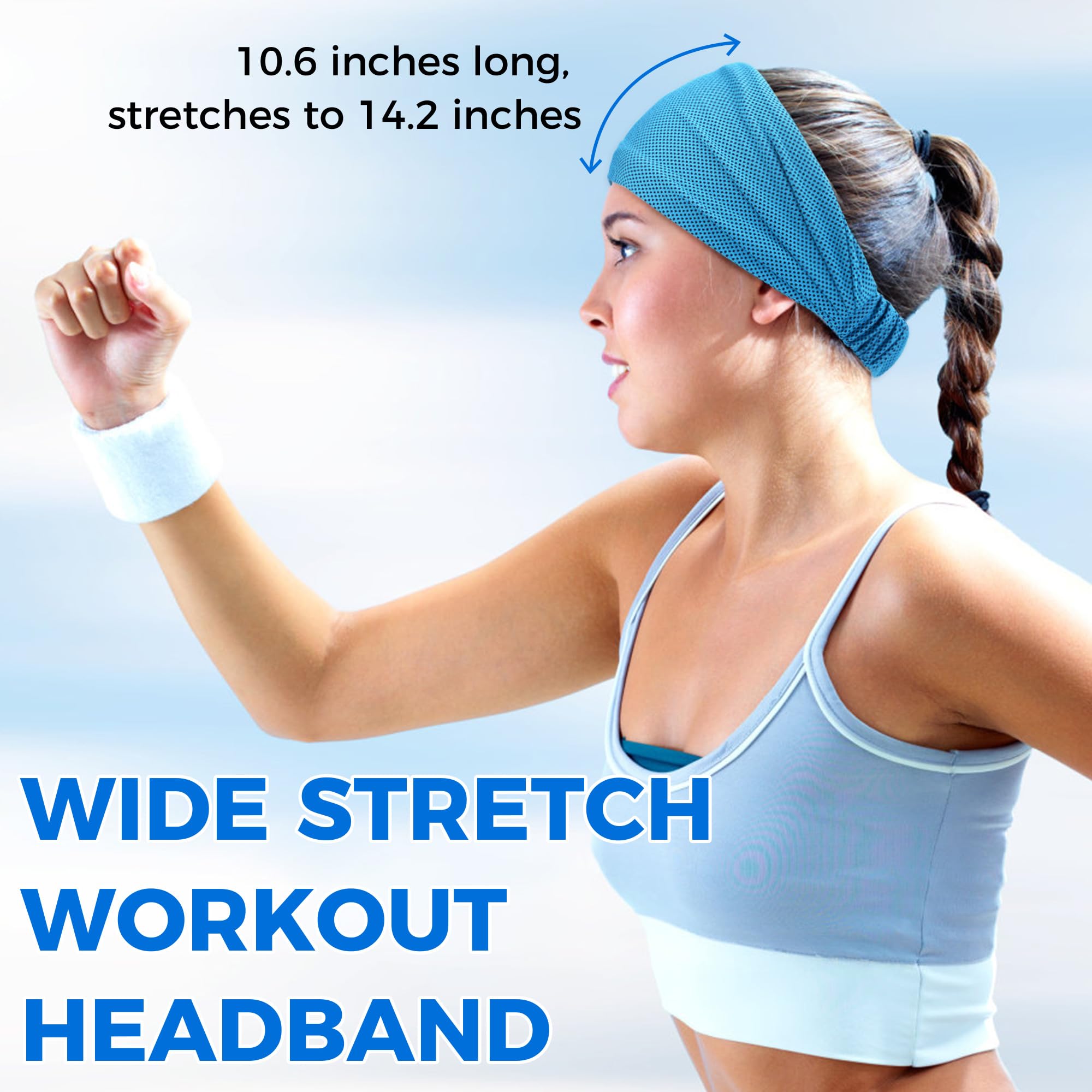 Cooling Workout Headbands for Women & Men - Stretchy Non-Slip Sweat Bands for Running, Yoga, Tennis & Gym - Moisture Wicking Sports Headwear for Active Lifestyles