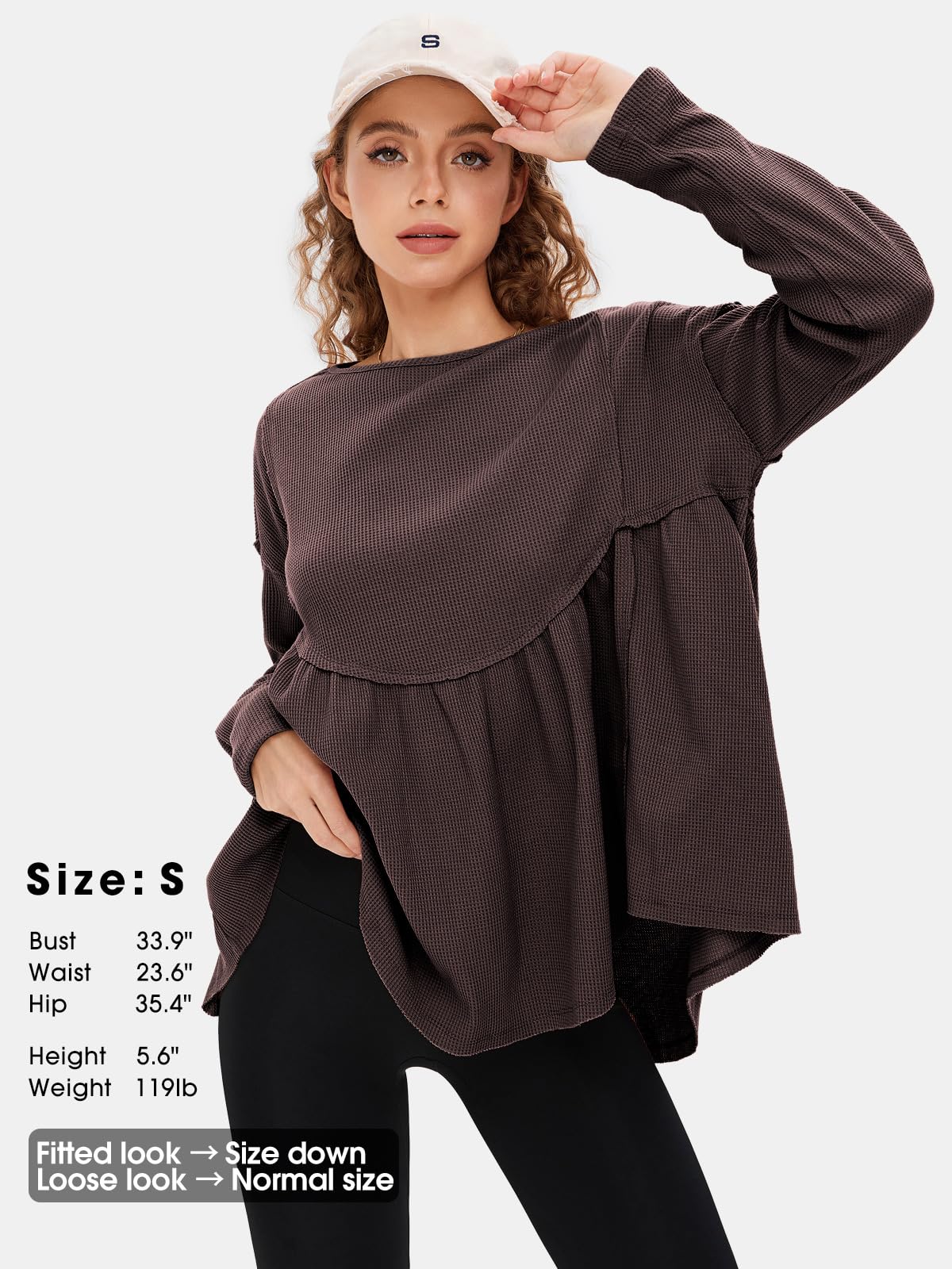 EXLURA Womens Waffle Knit Long Sleeve Crewneck Tunic Top - Loose Babydoll Blouse for Maternity & Casual Wear | Fall Fashion 2025 | Perfect for Layering, Office Outfits and Autumn Styling