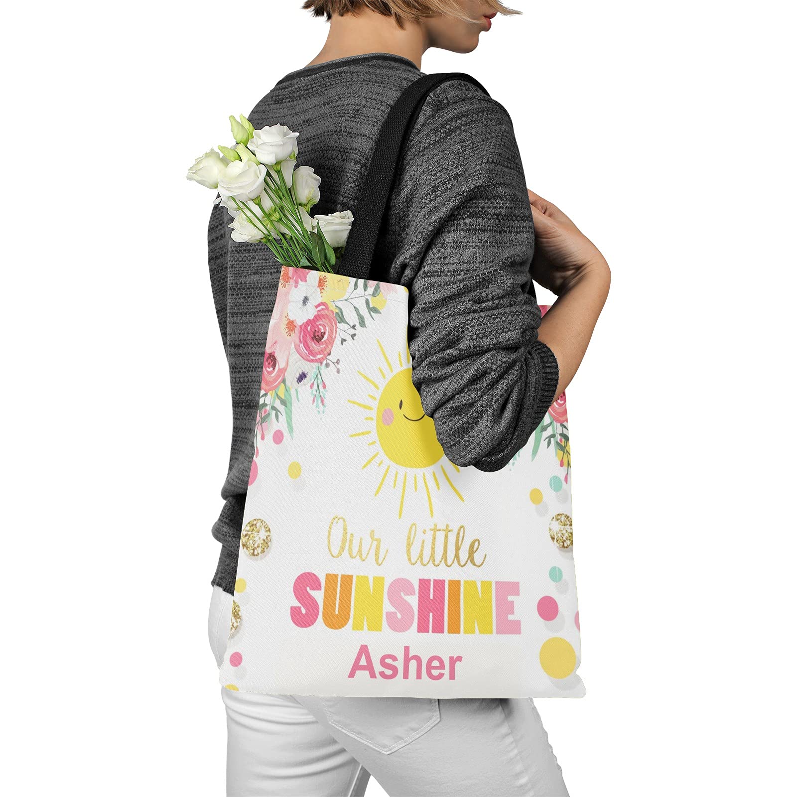 You Are My Sunshine Personalized Canvas Tote Bag - Eco-Friendly Reusable Shopping Bag for Travel, School & Daily Use - Custom Handbag Gift for Women & Moms