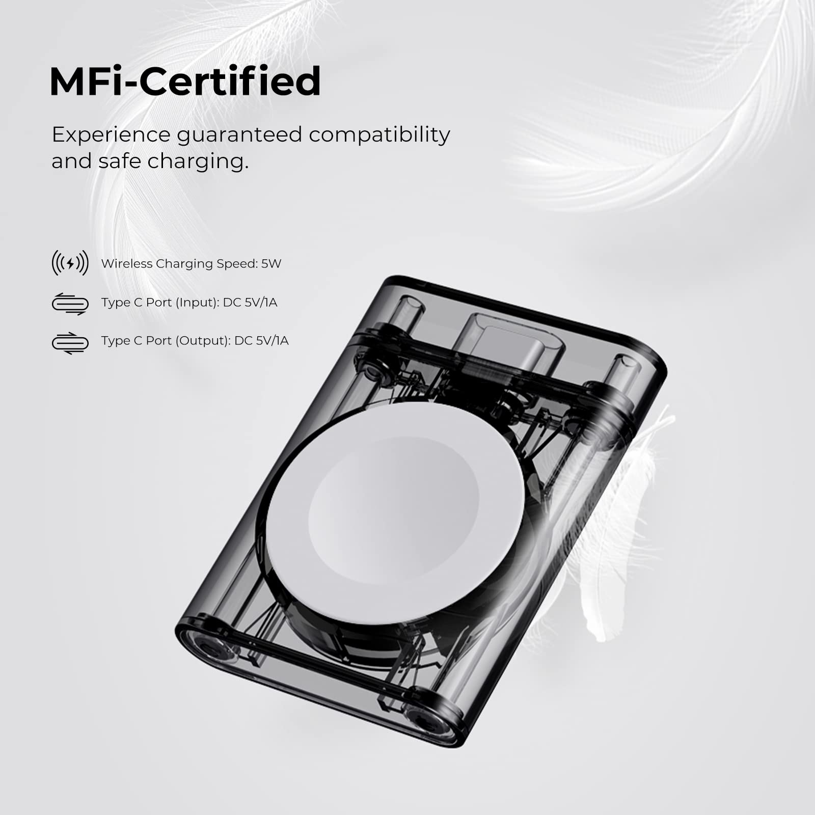 PITAKA MFi Certified Magnetic Wireless Charger for Apple Watch Series 7/SE/6/5/4/3/2/1 - Portable USB-C Power Dongle for Travel, Office & Nightstand Charging