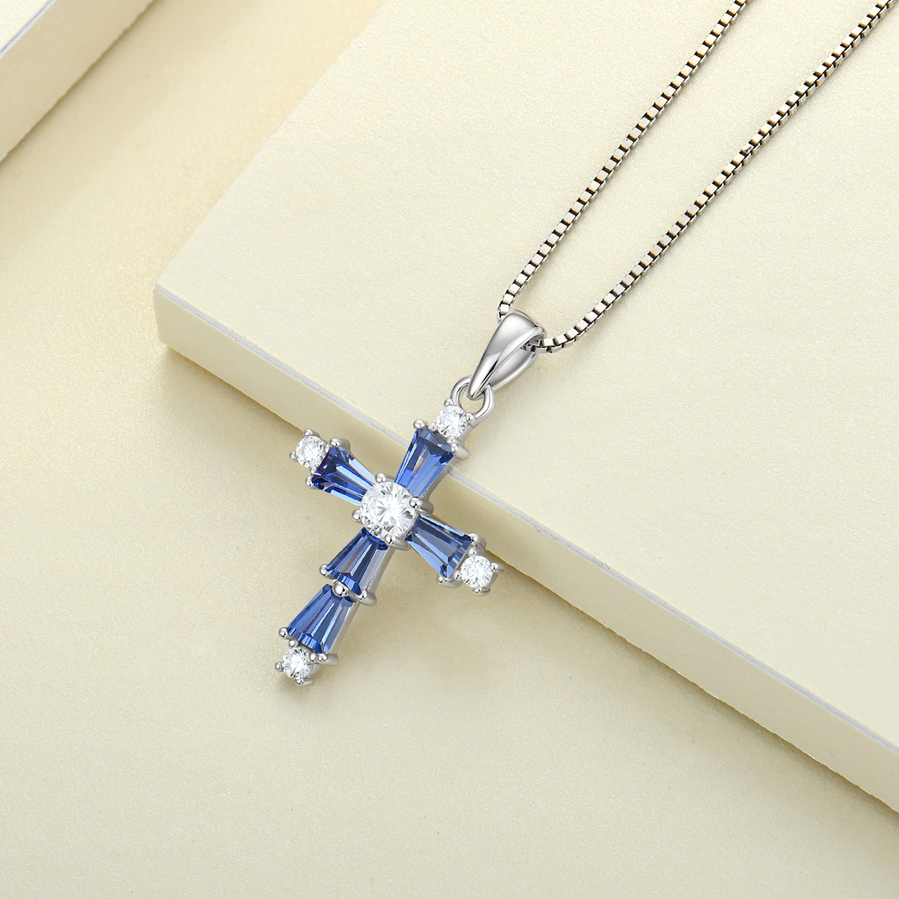 YL Sterling Silver Women's Cross Necklace with Criss Pendant & Gemstones - Christian Baptism Jewelry Gift for Women, Perfect for Church, Weddings & Special Occasions