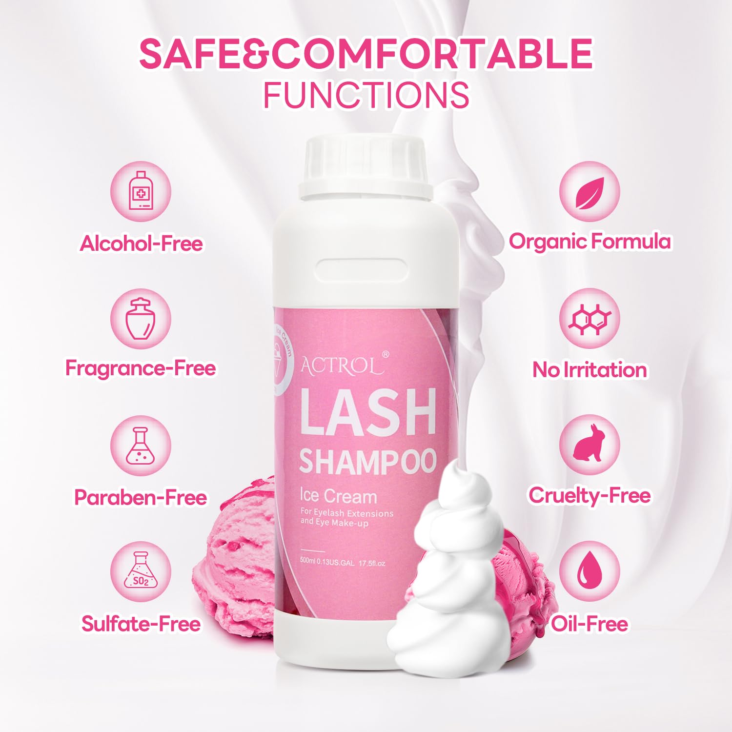 Professional Lash Extension Cleanser Foam 500ml - Eyelash Shampoo & Wash for Salon & Home Use | Gentle Formula for Lash Hygiene & Maintenance | Perfect for Daily Cleaning & Aftercare
