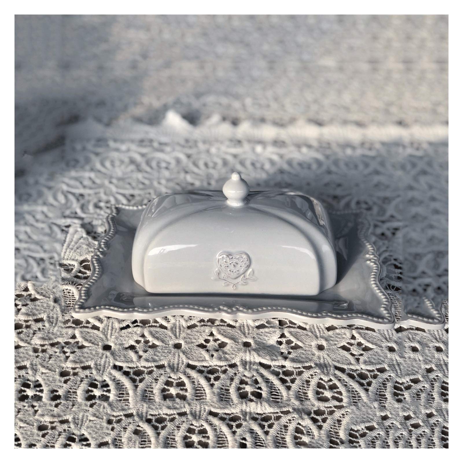 Ceramic Butter Dish with Lid - Airtight Multi-Purpose Food Storage Container for Butter, Cheese, Snacks | Countertop Kitchen Organizer (Gray) | Perfect for Dining Tables, Breakfast Nooks & Entertaining