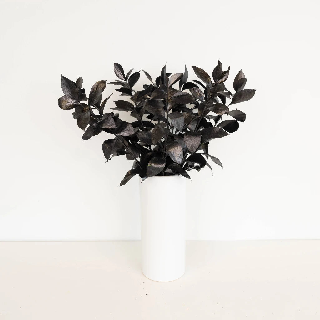 Premium Black Tinted Ruscus Greenery - Artificial Faux Eucalyptus Leaves for Wedding Centerpieces, Home Decor & Floral Arrangements