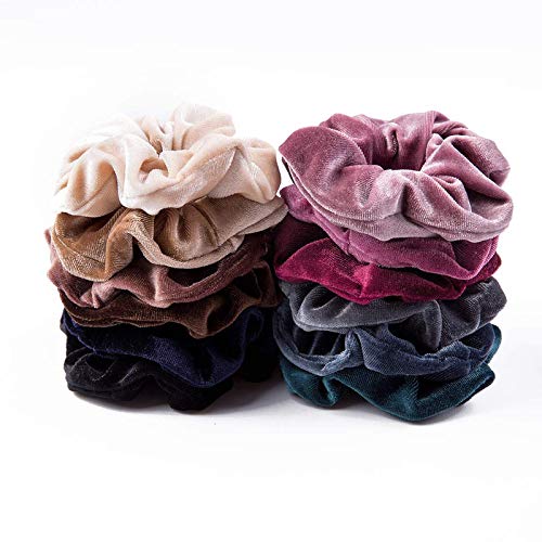 12 Pack Velvet Hair Scrunchies for Women & Girls - Soft Elastic Hair Ties, No-Slip Hair Bands, Stretchable Hair Ropes (12 Colors) - Perfect for School, Workout, Yoga, and Everyday Hair Styling