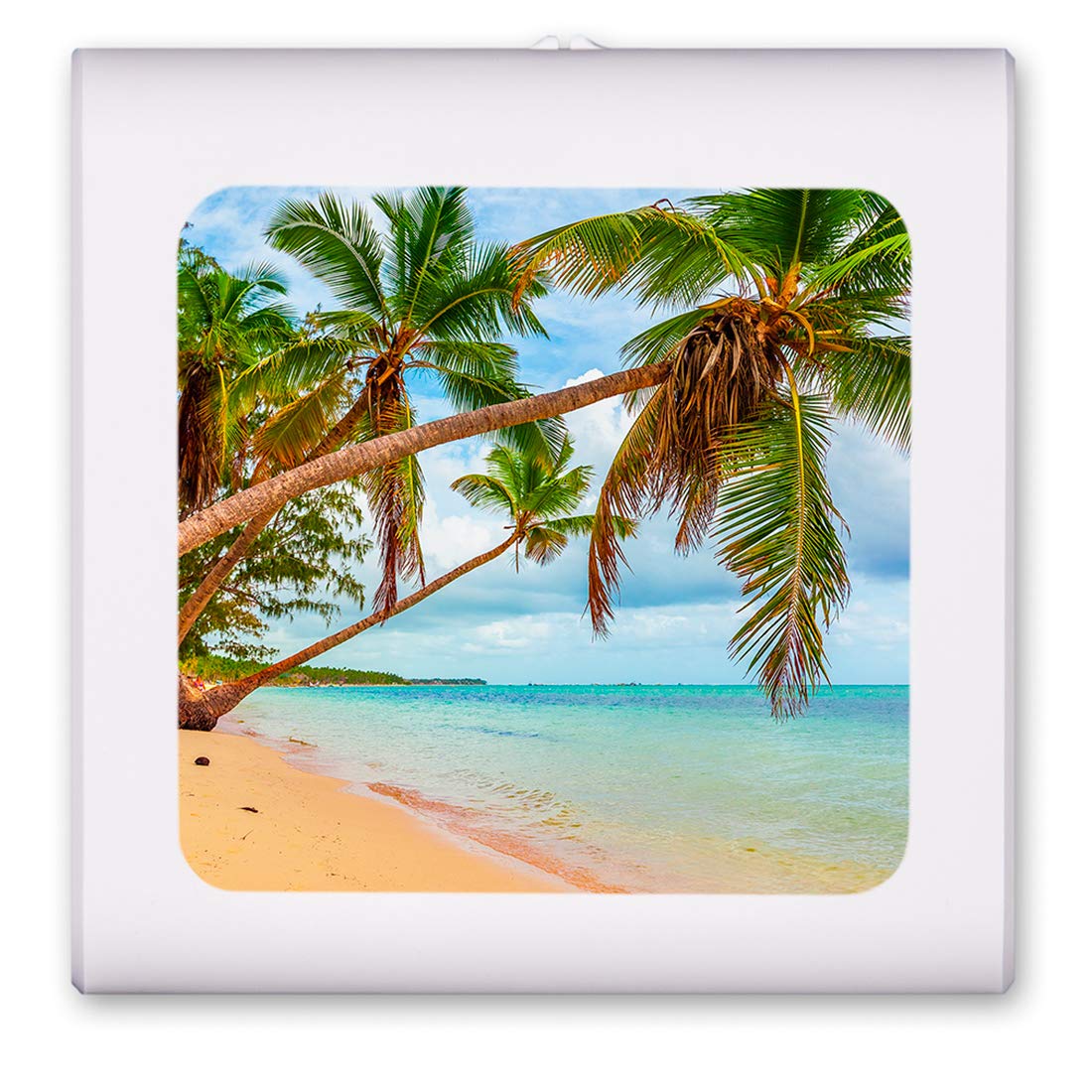 Dimmable LED Night Light with Auto On/Off Sensor - Adjustable Brightness & Warm White Light for Bathroom, Hallway, Nursery, Bedroom - Beach Palm Tree Design - Perfect for Nighttime Safety & Relaxing Ambiance