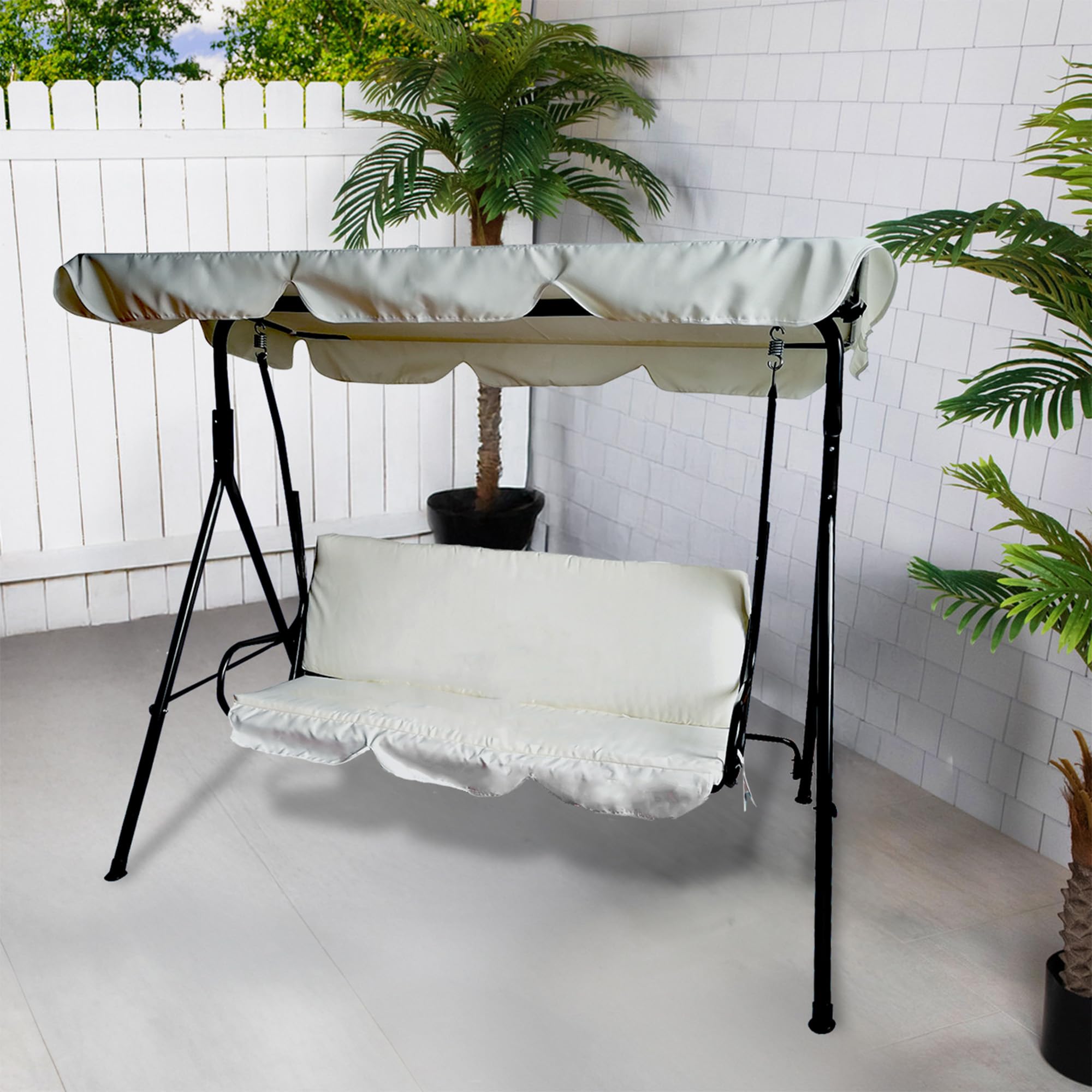 Northlight 3-Seater Outdoor Patio Swing with Adjustable Canopy - Cream | Weather-Resistant Garden Swing for Backyard, Porch or Deck Relaxation