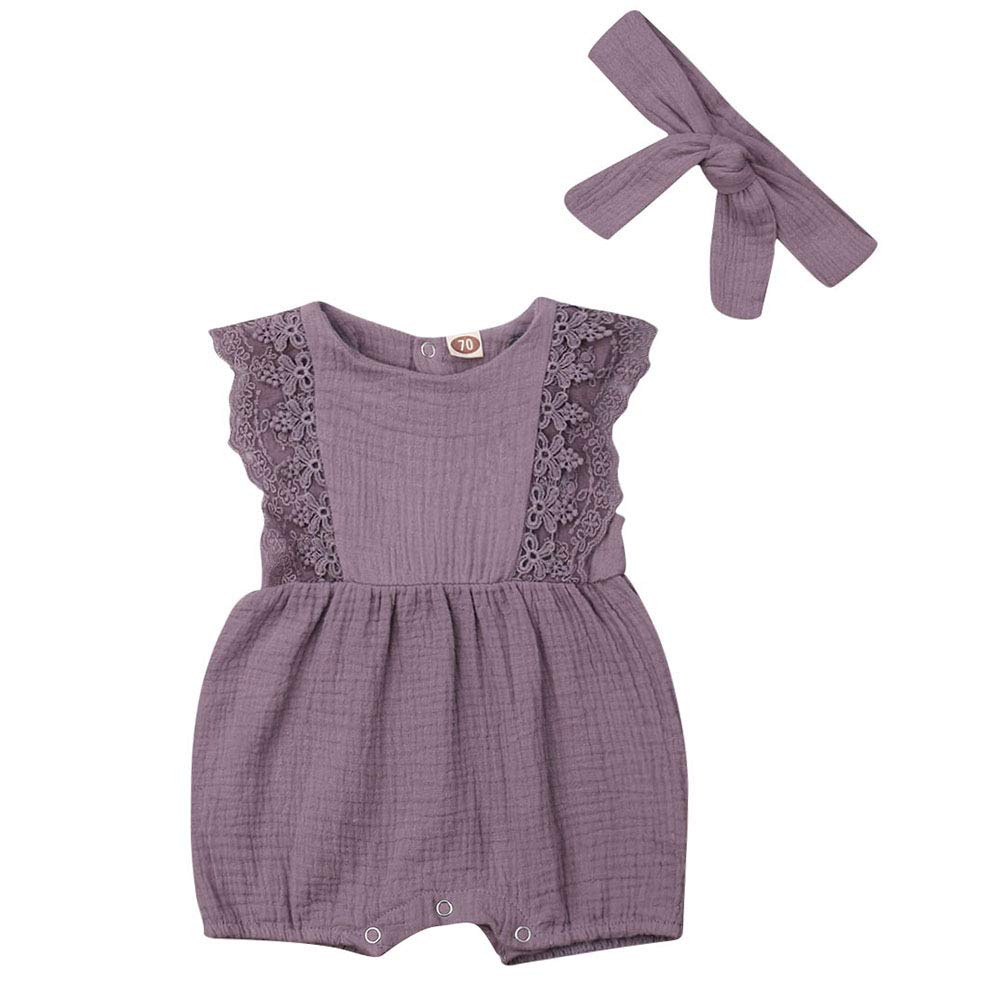 MSDMSASD Newborn Baby Girl Romper - 100% Cotton Linen Sleeveless Ruffled Bodysuit | Infant Summer Clothes Outfits Jumpsuit with Headband | Perfect for Photoshoots, Beach Trips & Casual Outings